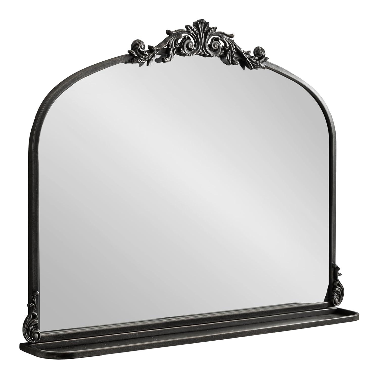 Kate & Laurel All Things Decor 33"x26" Arendahl Traditional Arch Mirror with Shelf Black