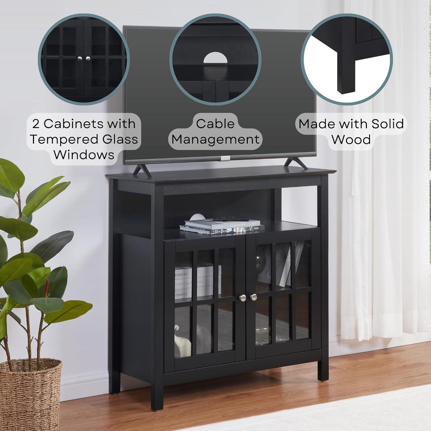 Convenience Concepts Big Sur Highboy TV Stand with Storage Cabinets for TVs up to 40 Inches, Black