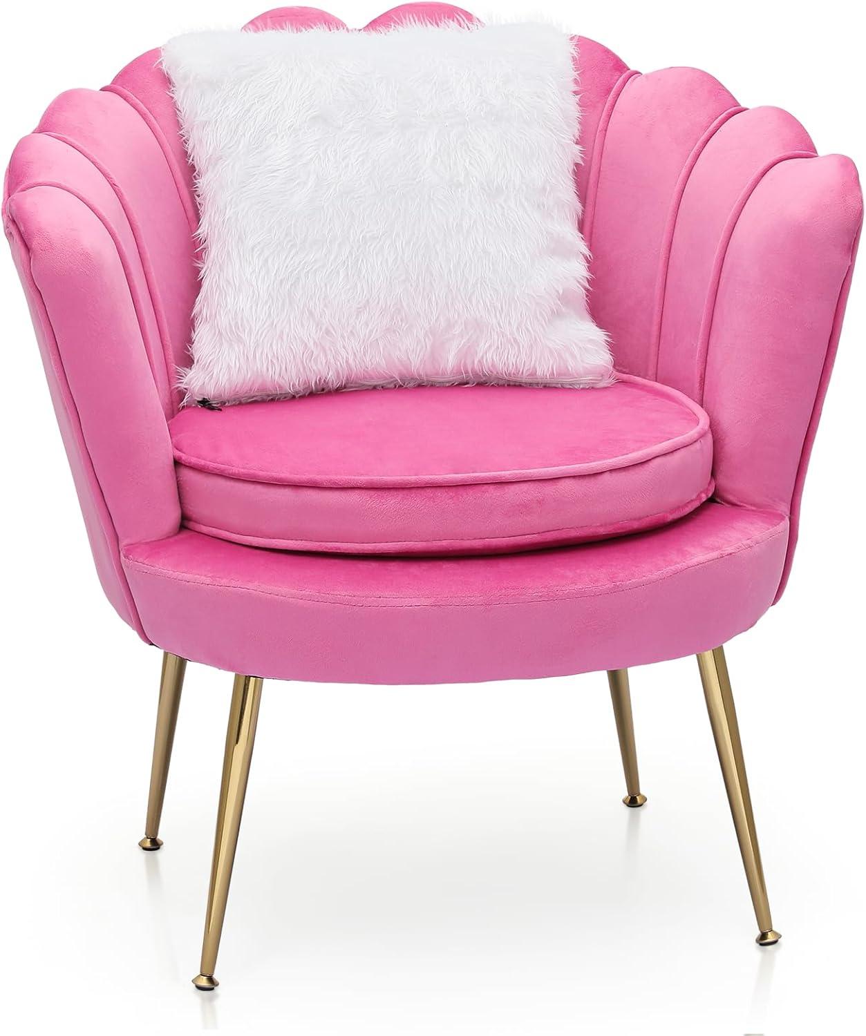 MoNiBloom Velvet Accent Chair with Cushion, Modern Cozy Sofa Chair with Gold Metal Legs, Tufted Accent Armchair for Living Room/Bedroom/Office/Guest Room, Pink