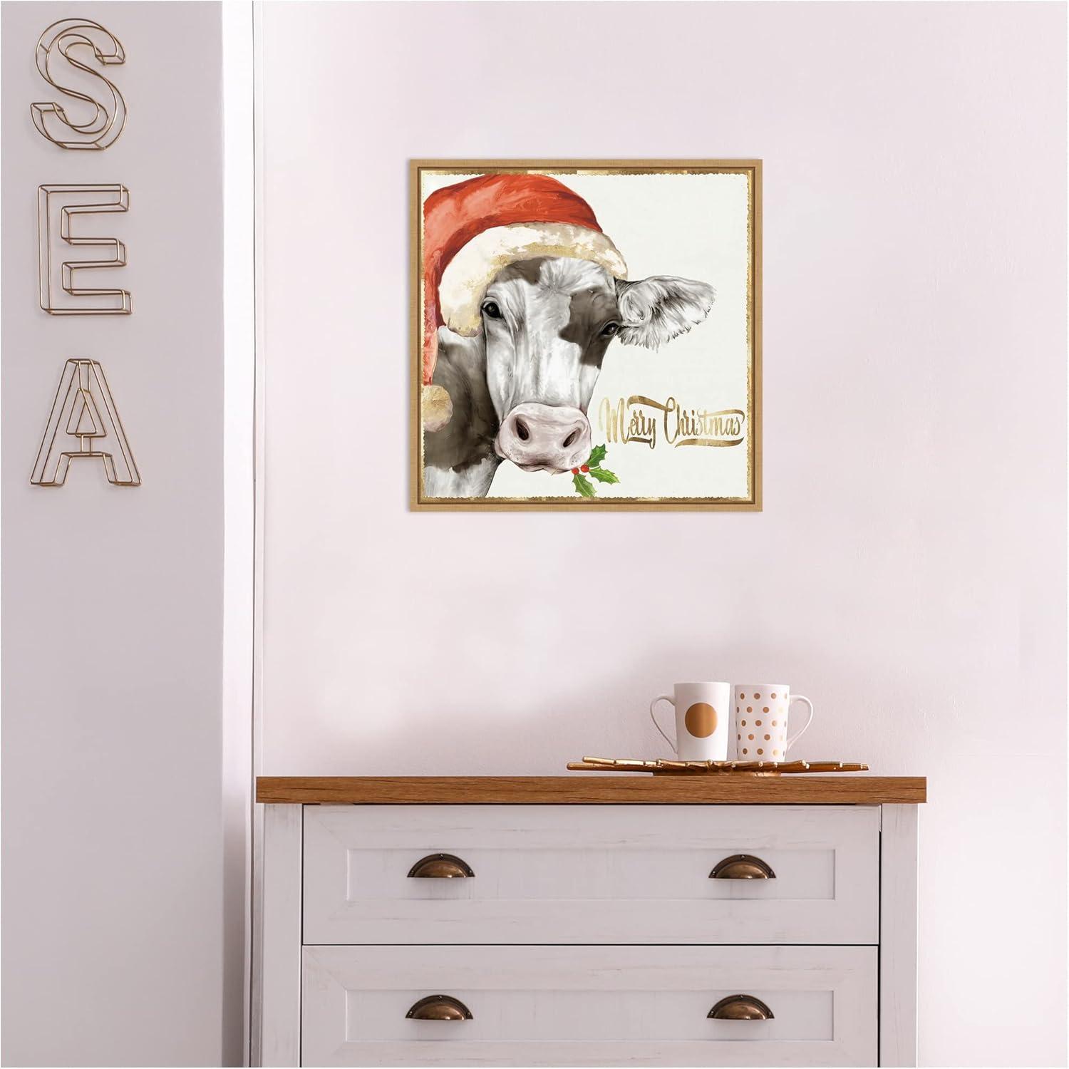 Amanti Art Christmas Cow by PI Studio Canvas Wall Art Print Framed 16 x 16-in.