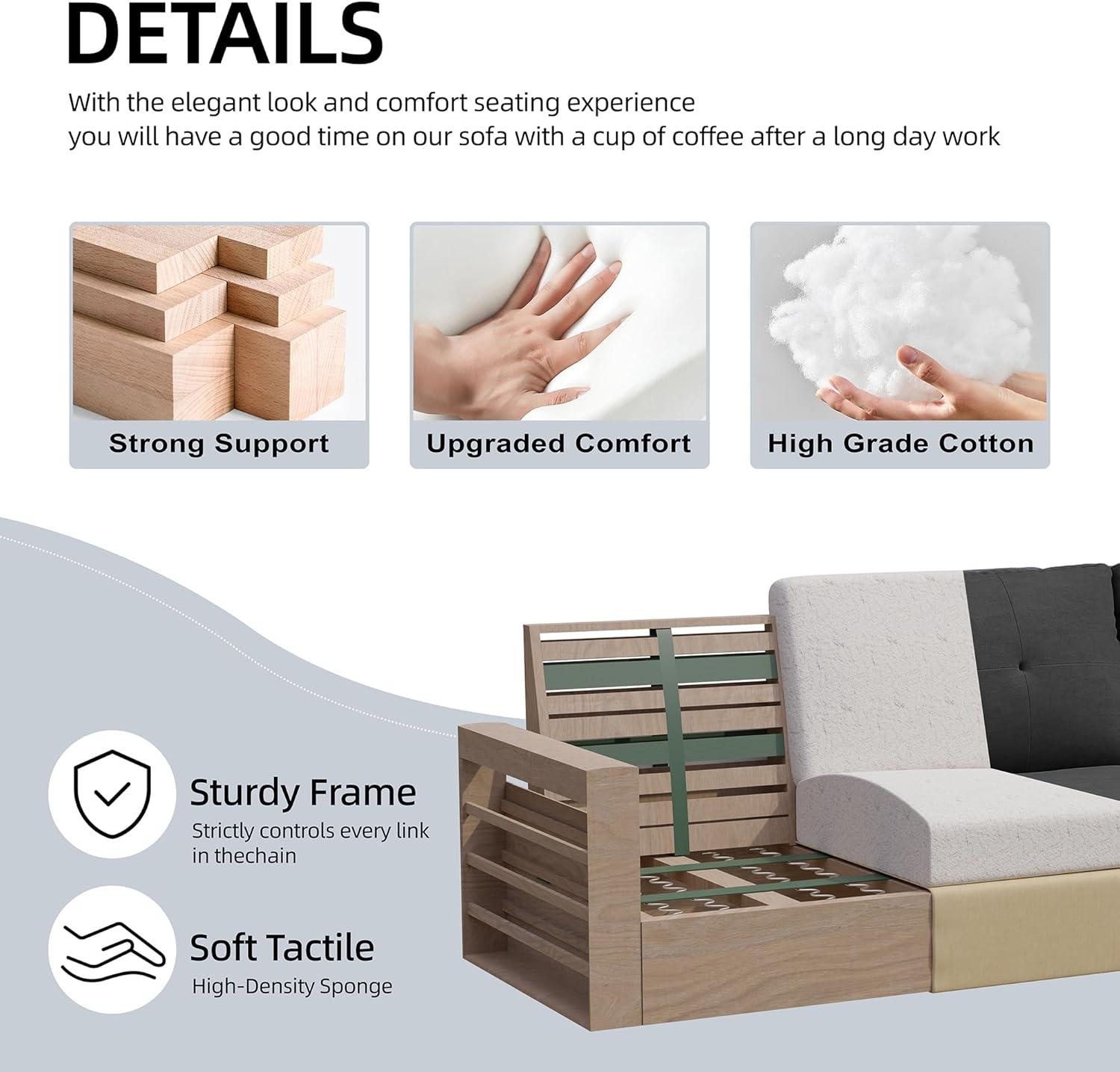 Shintenchi 79 Inch Convertible Sectional Sofa Couch, Modern Linen Fabric L-Shaped , 3-Seat Sofa Sectional with Reversible Chaise for Living Room, Apartment and Small Space (Dark Grey)