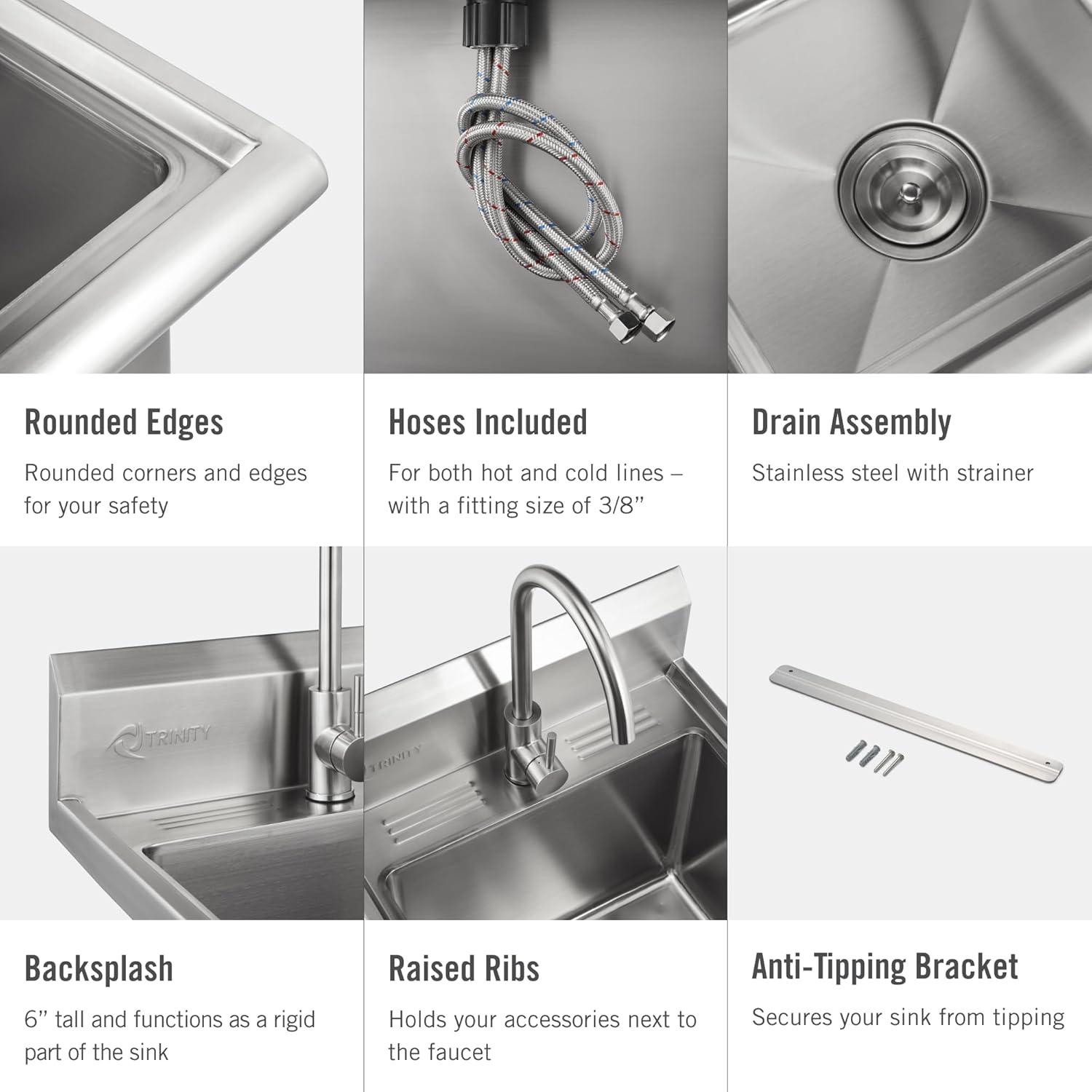 TRINITY EcoStorage 21.5 in. W x 49.3 in. H x 24 in. D NSF Stainless Steel Utility Sink w/ Faucet