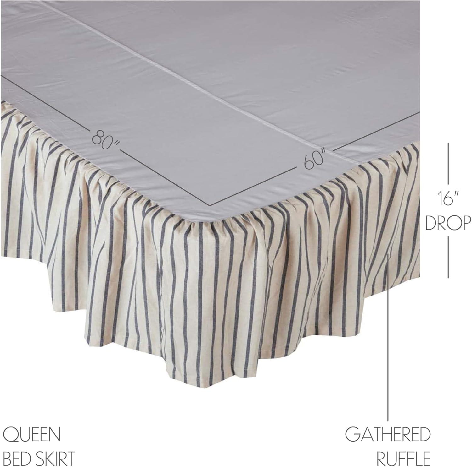 VHC Brands Vintage Country Farmhouse Kaila Gathered Blue Stripe Queen Bed Skirt 60x80x16