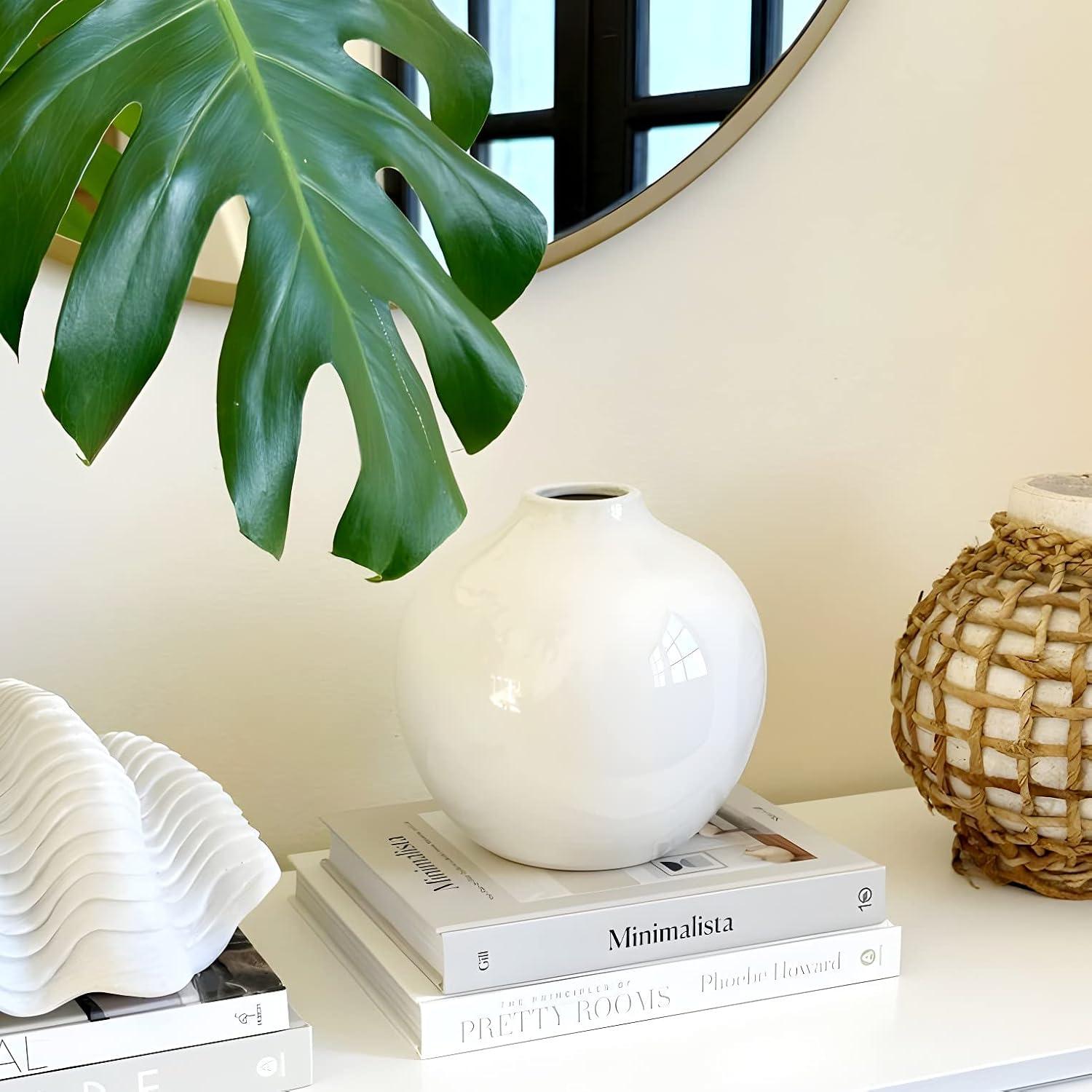 Willowy 10 Inch Elegant Glossy Porcelain Vase - White Ceramic Vase, Large Ceramic for Vases Home Decor, Tall White Decorative Vases for Pampas Grass