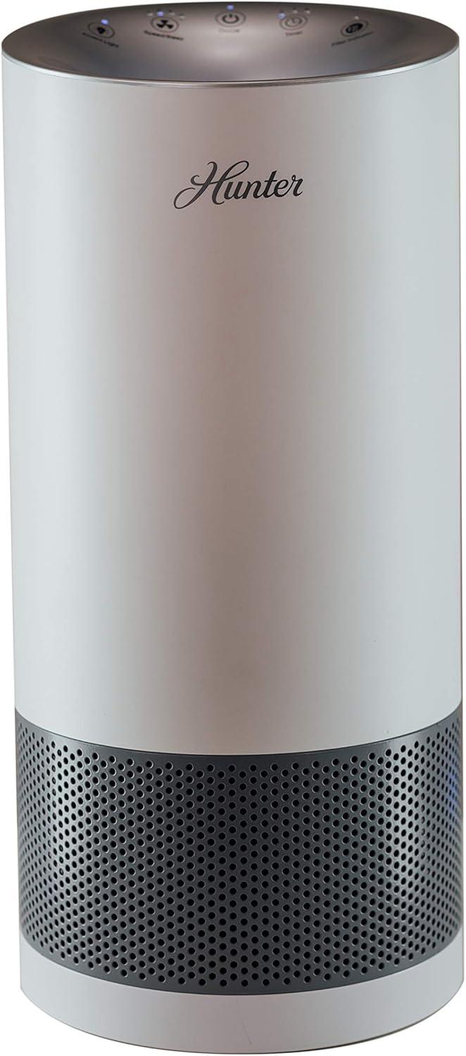 Hunter Fan Company HP400 Round Tower Air Purifier for Small Rooms, Featuring True HEPA Filtration and EcoSilver® Pre-Filter for Allergy and Asthma Relief