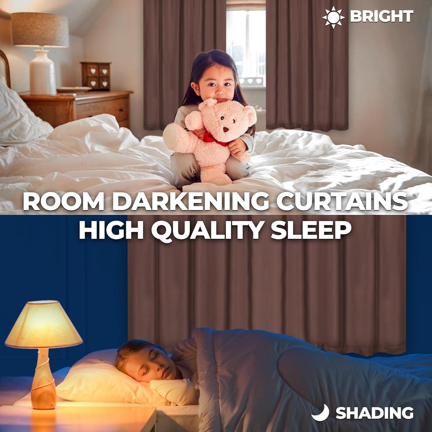 Classic Modern Solid Room Darkening Semi-Blackout Curtains, Grommets, Set of 2, 52"x84", Cappuccino - Blue Nile Mills