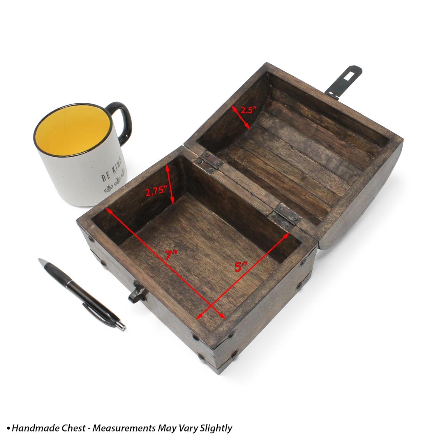 Nautical Cove Wooden Treasure Chest with Padded Velvet Lining and Antique Lock with Skeleton Keys (Small 8x6x6) – Luxury Wood Pirate Chest, Wooden Keepsake Box, Decorative Box with Lid