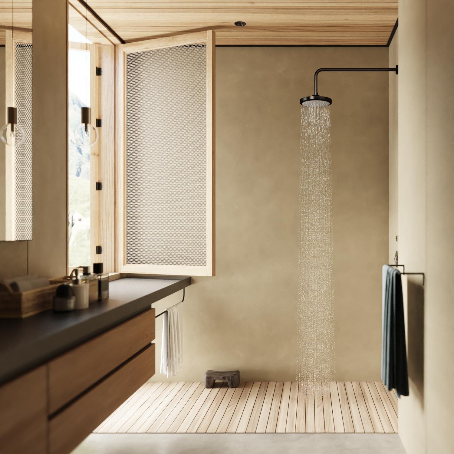 Naiture L Shaped, Corner Shower Head Extension Arm with Flange, 20 inch Length, Straight Lower Rain Fall Shower Head, Long Extender Pipe, Brass, Oil Rubbed Bronze Finish