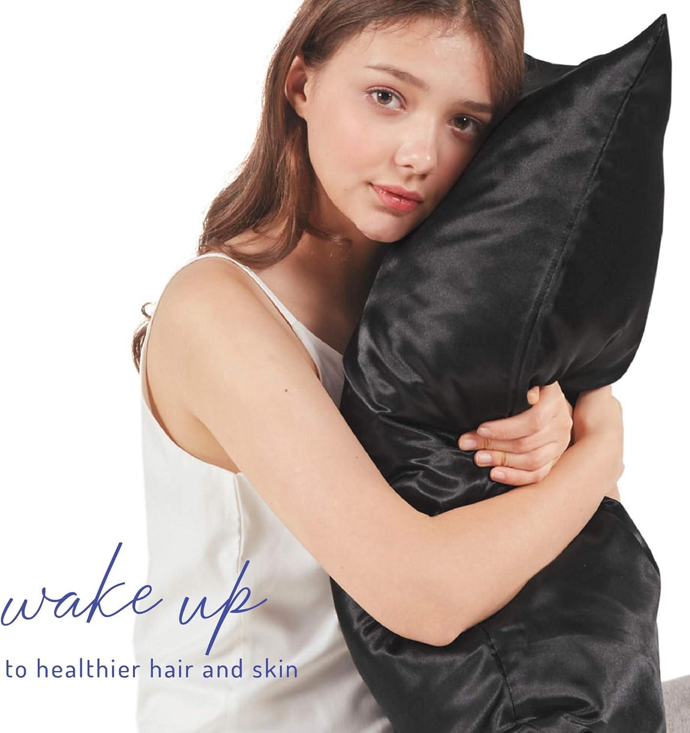 DRMHM Satin Pillow Shams with Envelope Closure Soft and Smooth Set of 2, Black Queen(20"x30")