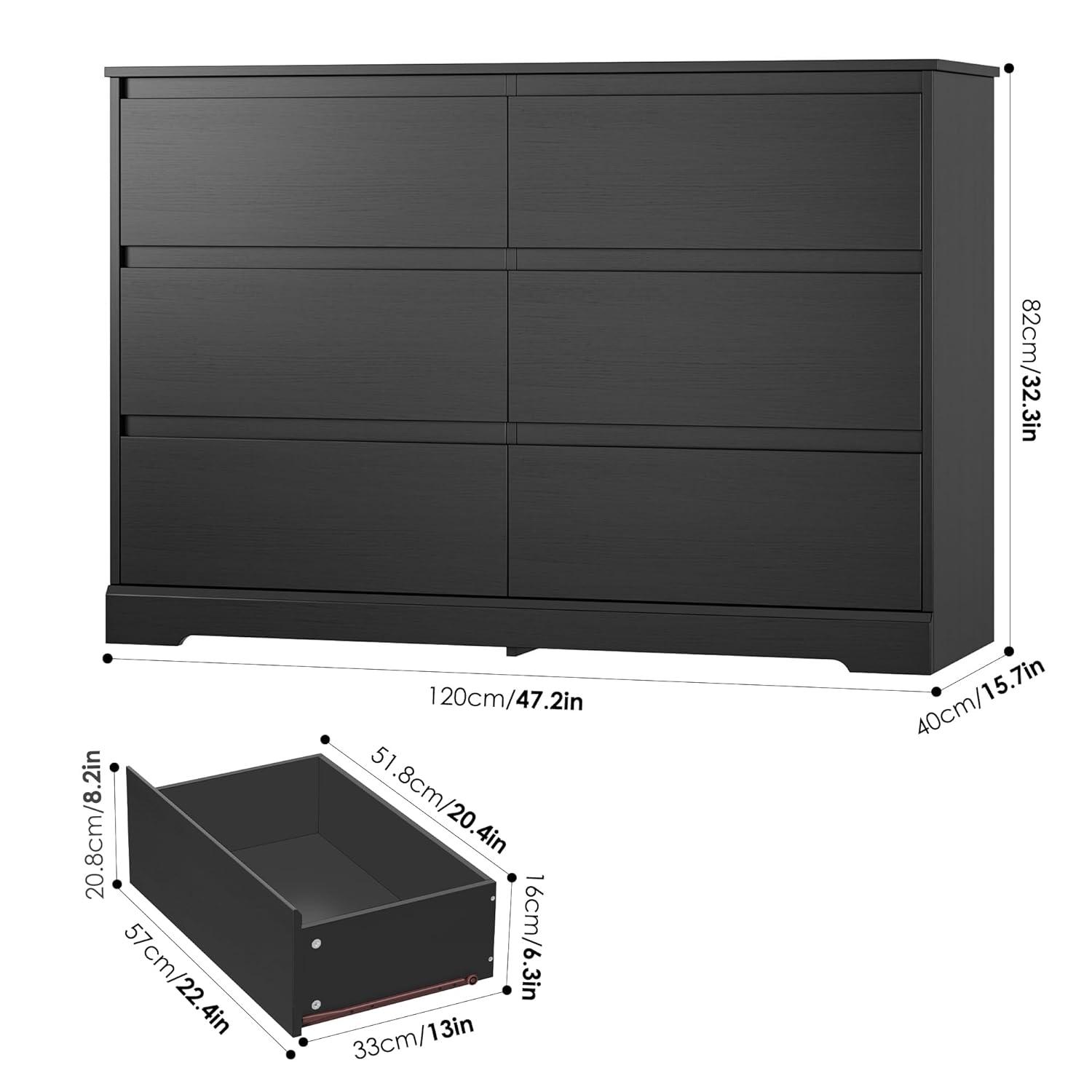 Hommoo 6 Drawer Double Dresser for Bedroom Black