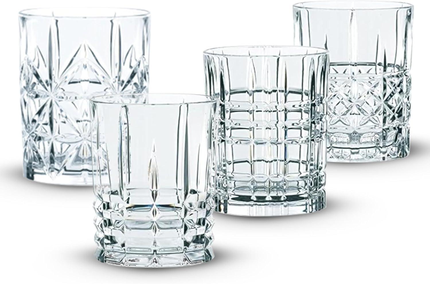 Nachtmann Highland 12-Ounce Whiskey Glass (Set of 4), 4-inch Whiskey Tumbler for Scotch, Rum, Spirits - Classic Barware, Dishwasher Safe Glassware - Classic Collectible Drinkware (Assorted Patterns)