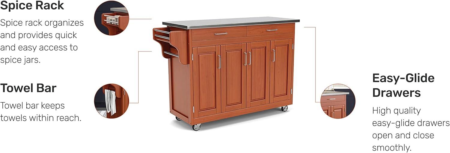 Stainless Steel Top Oak Kitchen Cart with Spice Rack