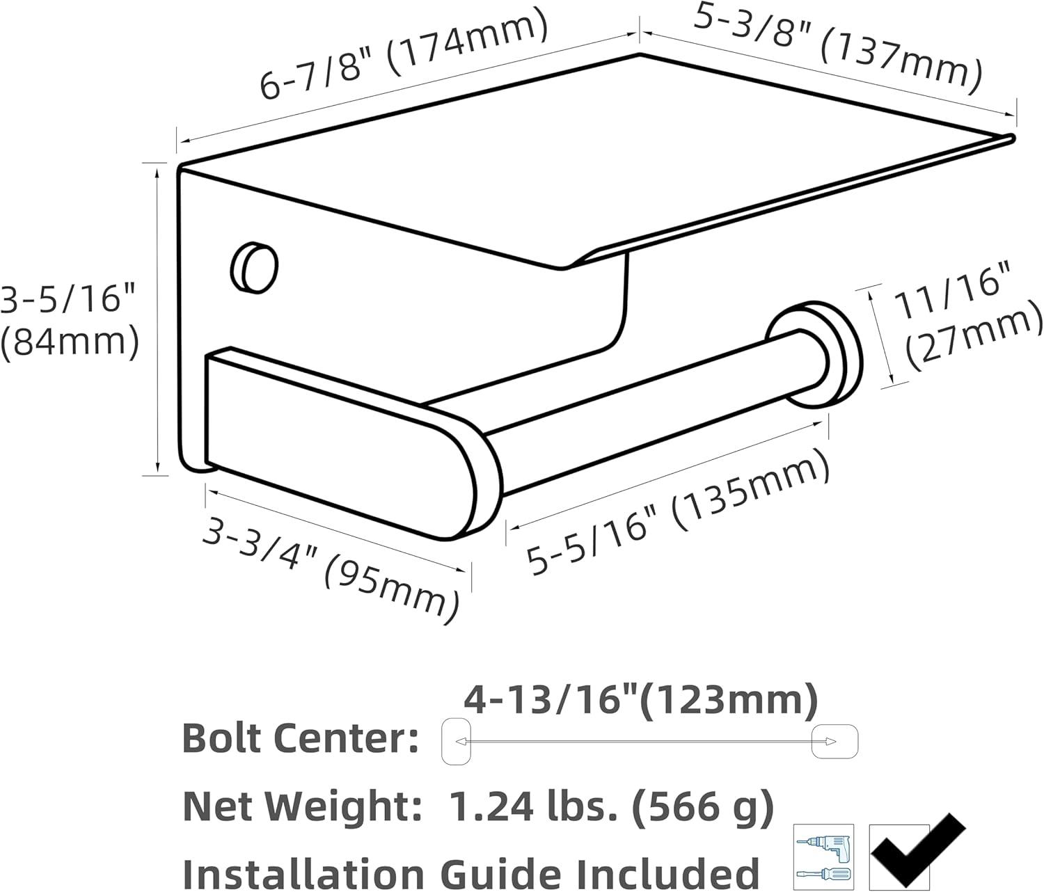 Brushed Nickel Wall Mounted Toilet Paper Holder With Phone Shelf - Durable, Stylish, Convenient For Modern Bathrooms