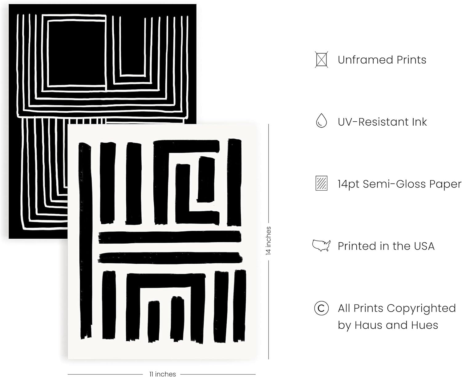 Set of 4 Black and White Abstract Geometric Posters