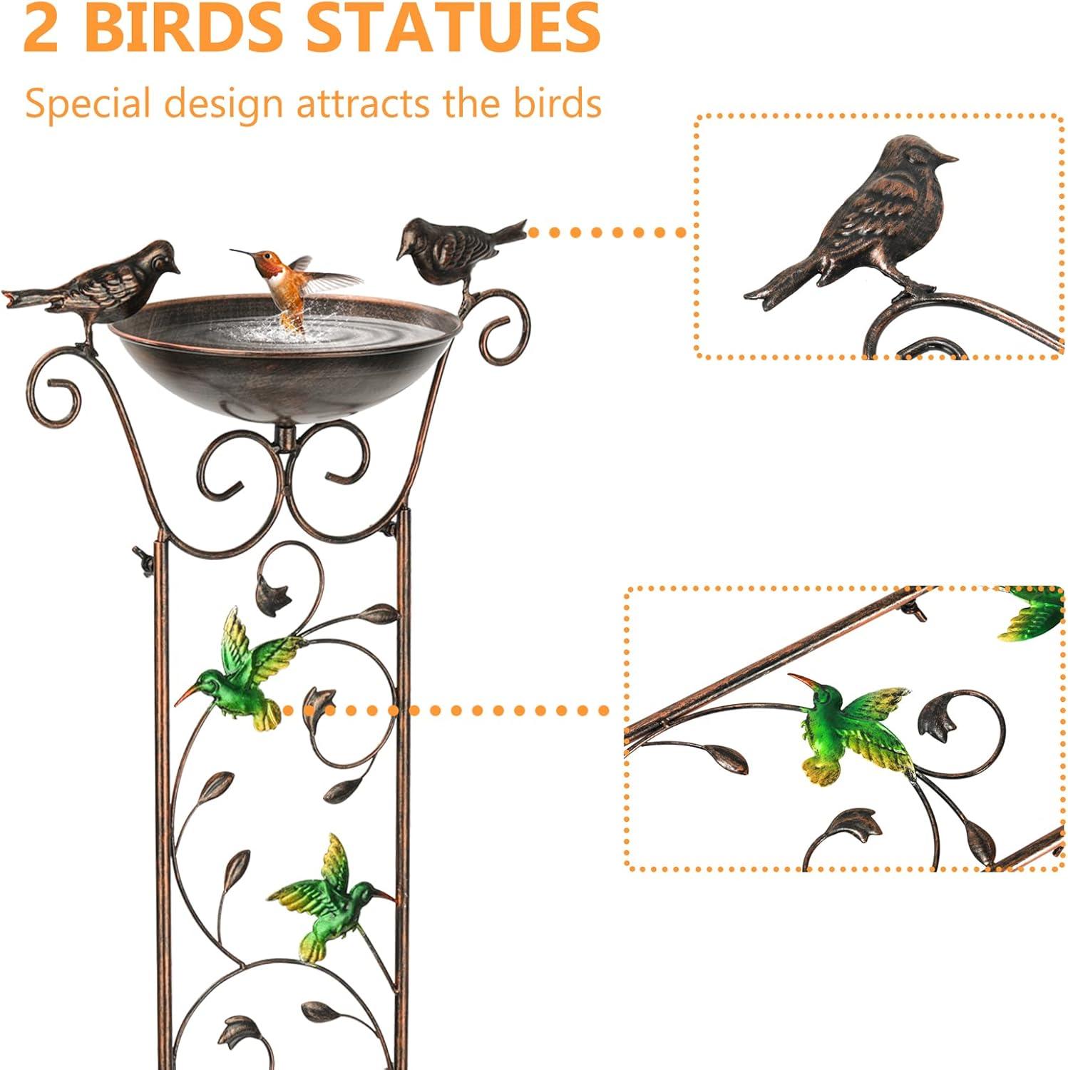 Elegant 40" Bronze Metal Garden Trellis with Bird Bath