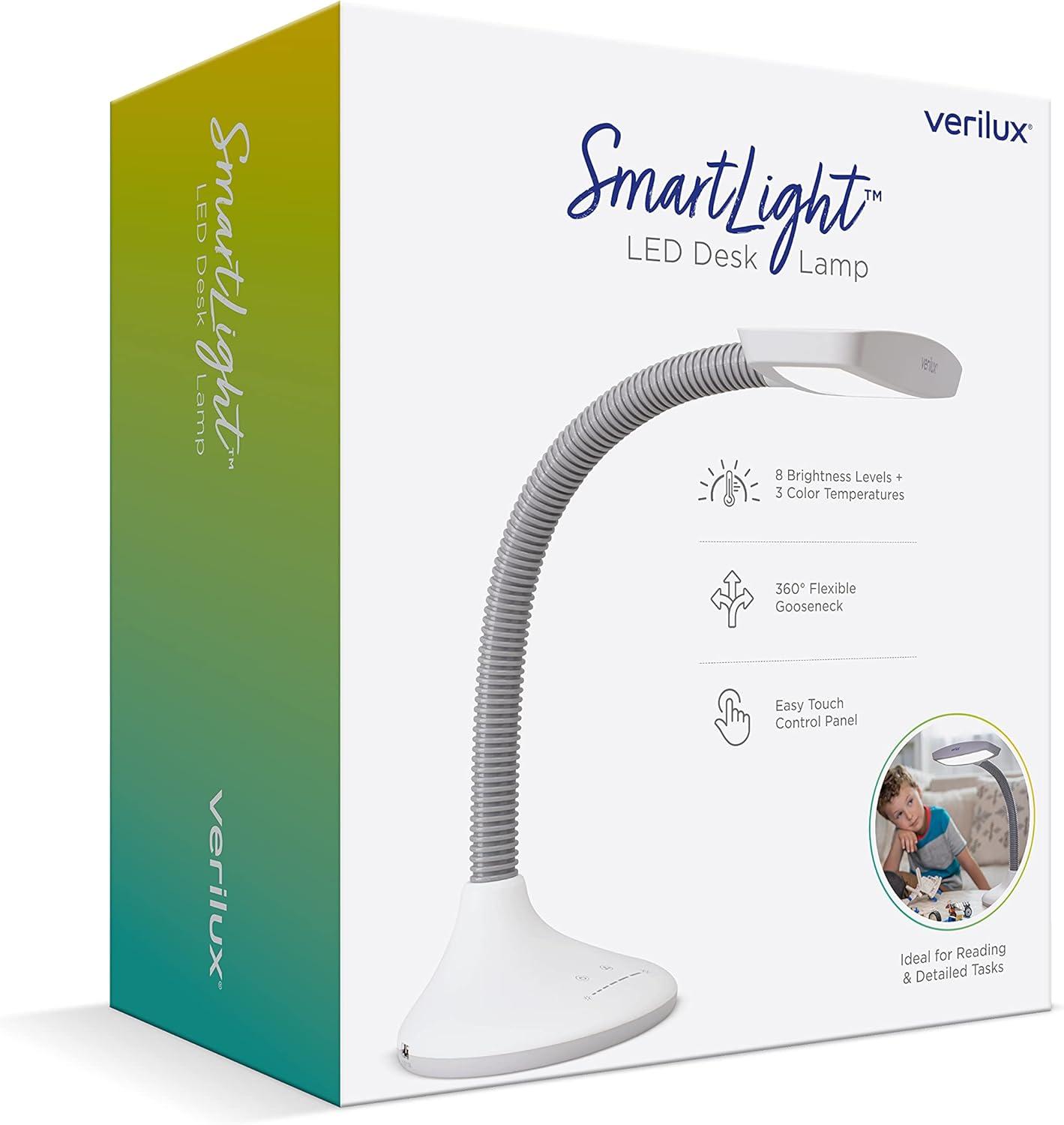 Smart Light Full Spectrum LED Desk Lamp with Adjustable Brightness (Includes LED Light Bulb) White - Verilux