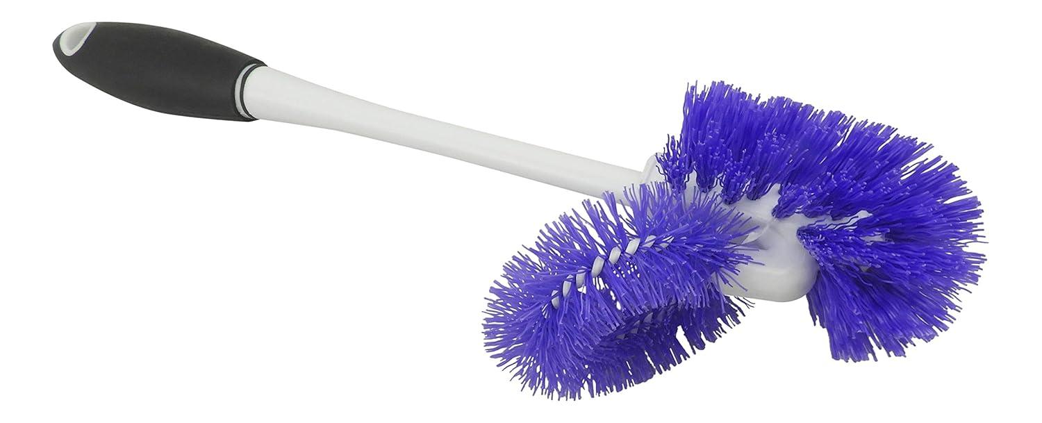 Dependable Industries Toilet Bowl Brush with Rim Cleaner and Holder Set - Toilet Bowl Cleaning System with Scrubbing Wand, Under Rim Lip Brush and Storage Caddy for Bathroom