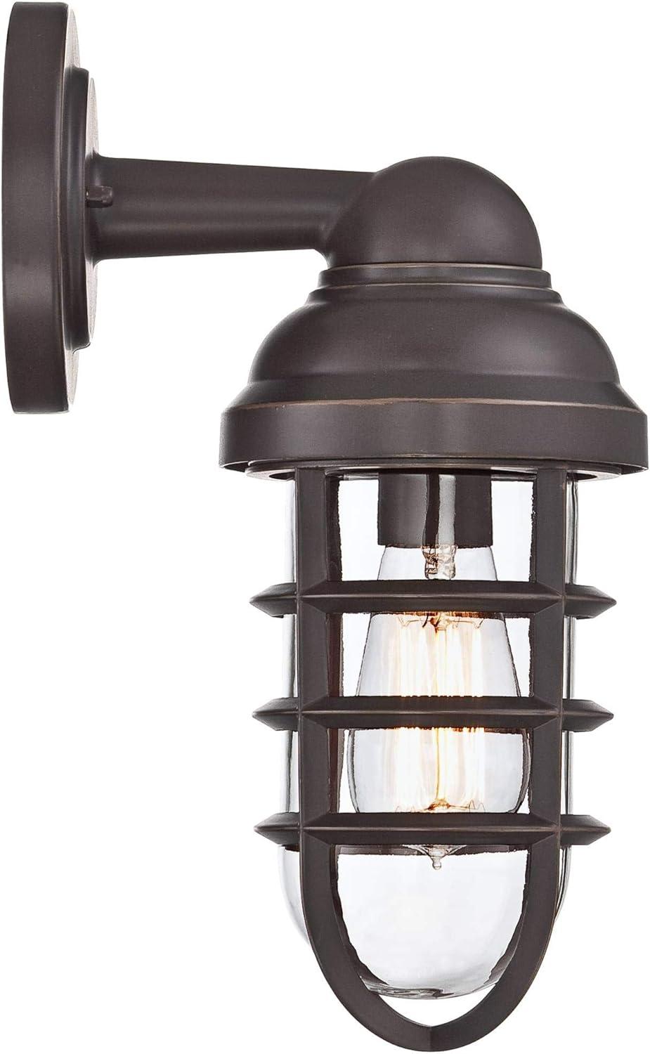 John Timberland Marlowe Industrial Outdoor Wall Light Fixture Galvanized Metal Cage 13 1/4" Clear Glass for Post Exterior Barn Deck House Porch Yard