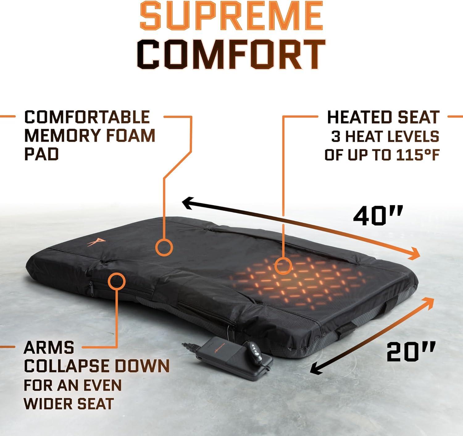 Heated Stadium Seats for Bleachers with Back Support - USB Battery Included - Upgraded 3 Levels of Heat - Foldable Chair - Cushioned, 4 Pockets for Snacks, Cup Holder - for Camping, Games & Sport