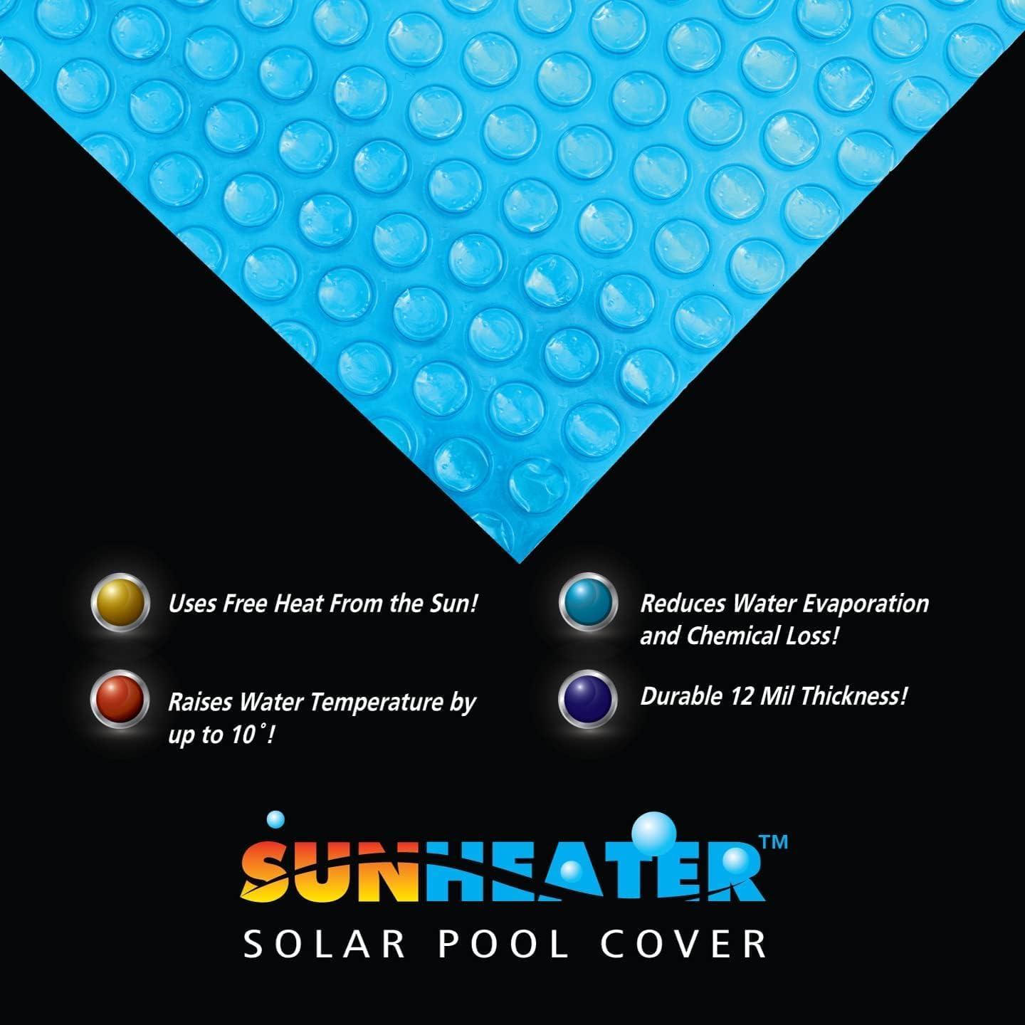 SunHeater Heavy Duty Pool Solar Cover 16 ft. x 24 ft. Rectangular Blue In Ground Solar Pool Blanket 12 Mil