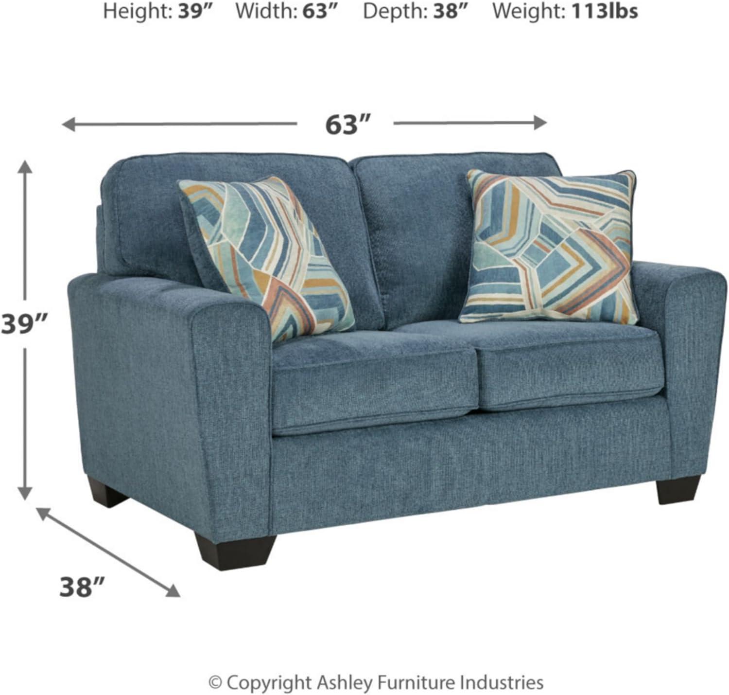 Cashton Contemporary Blue Fabric Loveseat with Removable Cushions