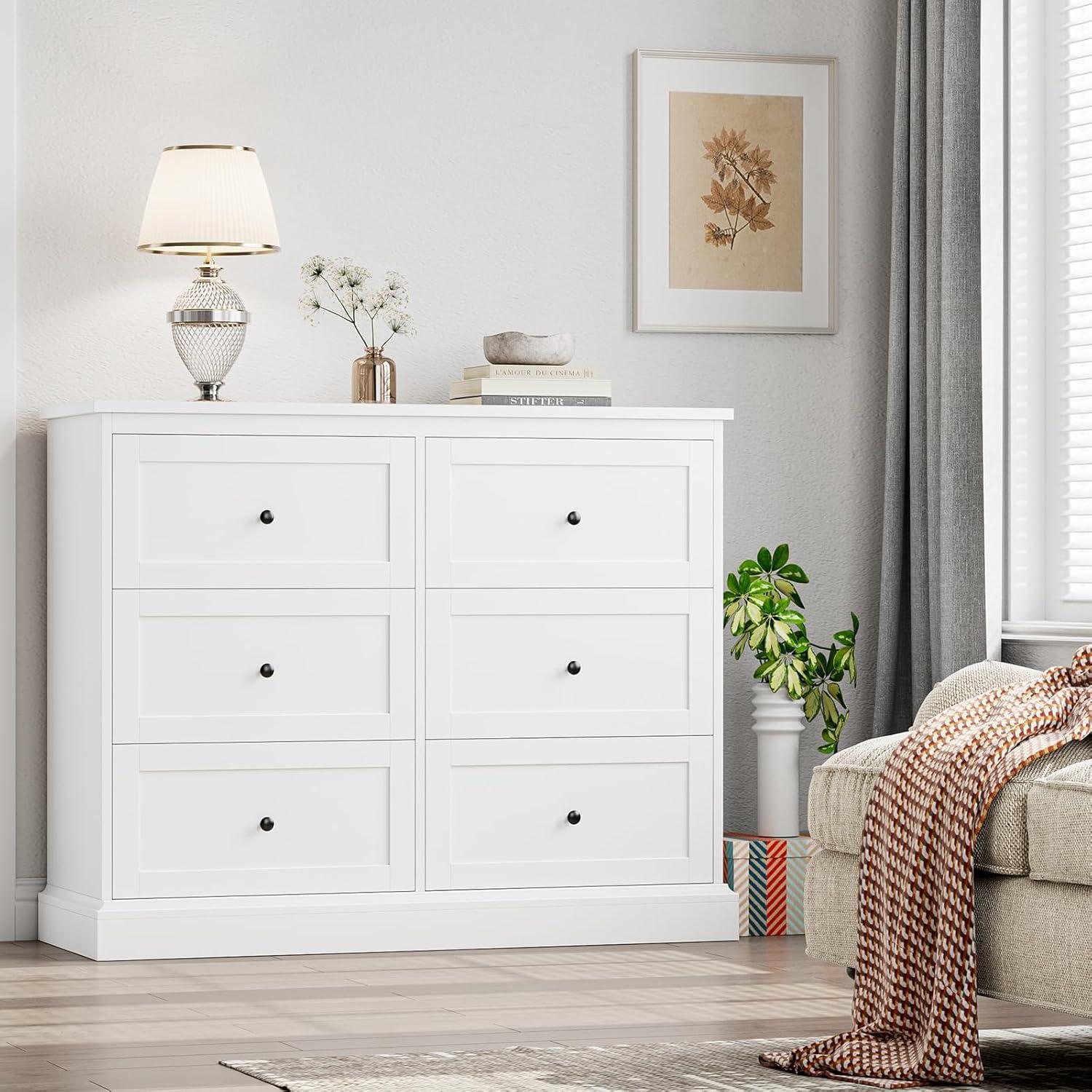 White Double Dresser with Soft Close Deep Drawers