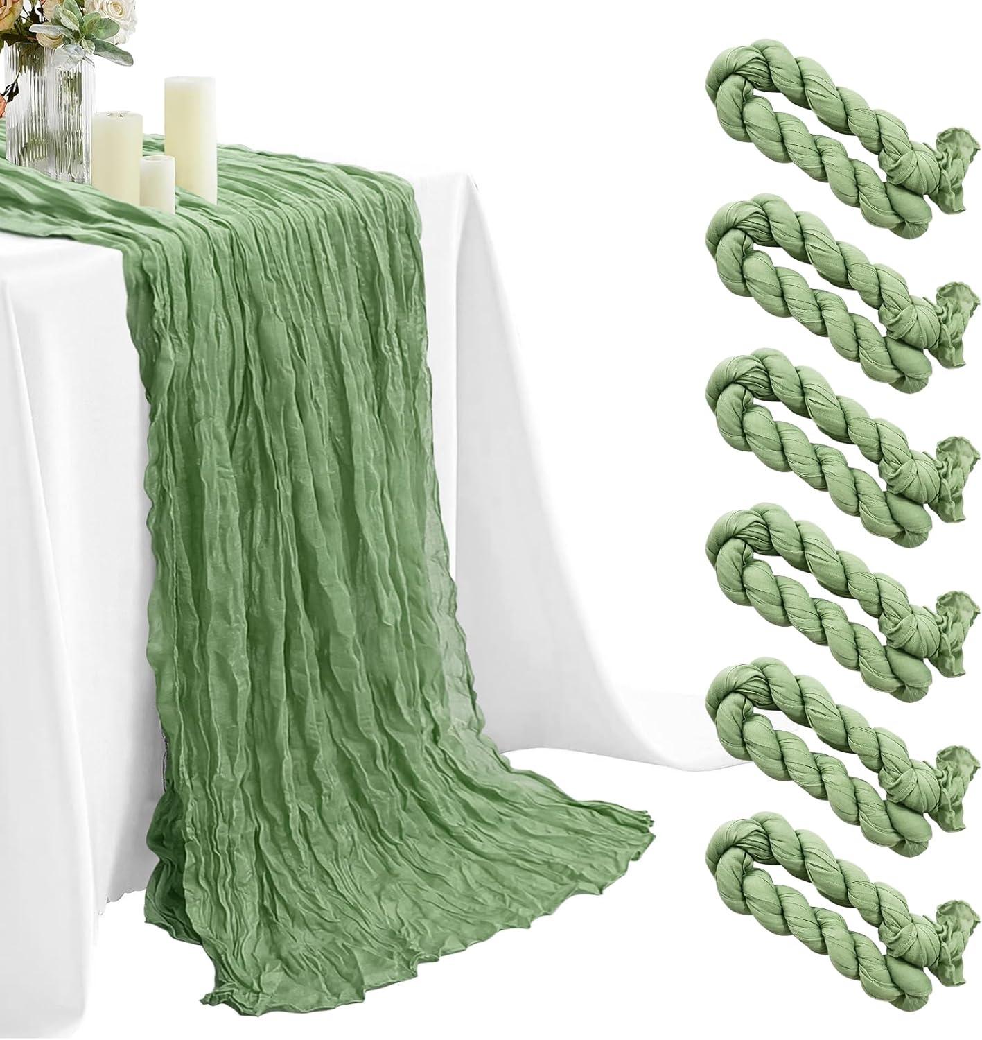Mint Green Cheesecloth Table Runner 6 Pack 35" Boho Gauze Runner 120 inches Long Tablecloth Runner Rustic Sheer Fabric Bulk for Baby Shower Wedding Bridal Birthday Party Table Decorations