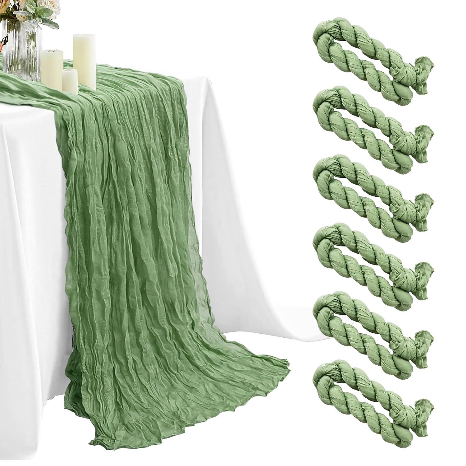 Mint Green Cheesecloth Table Runner 6 Pack 35" Boho Gauze Runner 120 inches Long Tablecloth Runner Rustic Sheer Fabric Bulk for Baby Shower Wedding Bridal Birthday Party Table Decorations