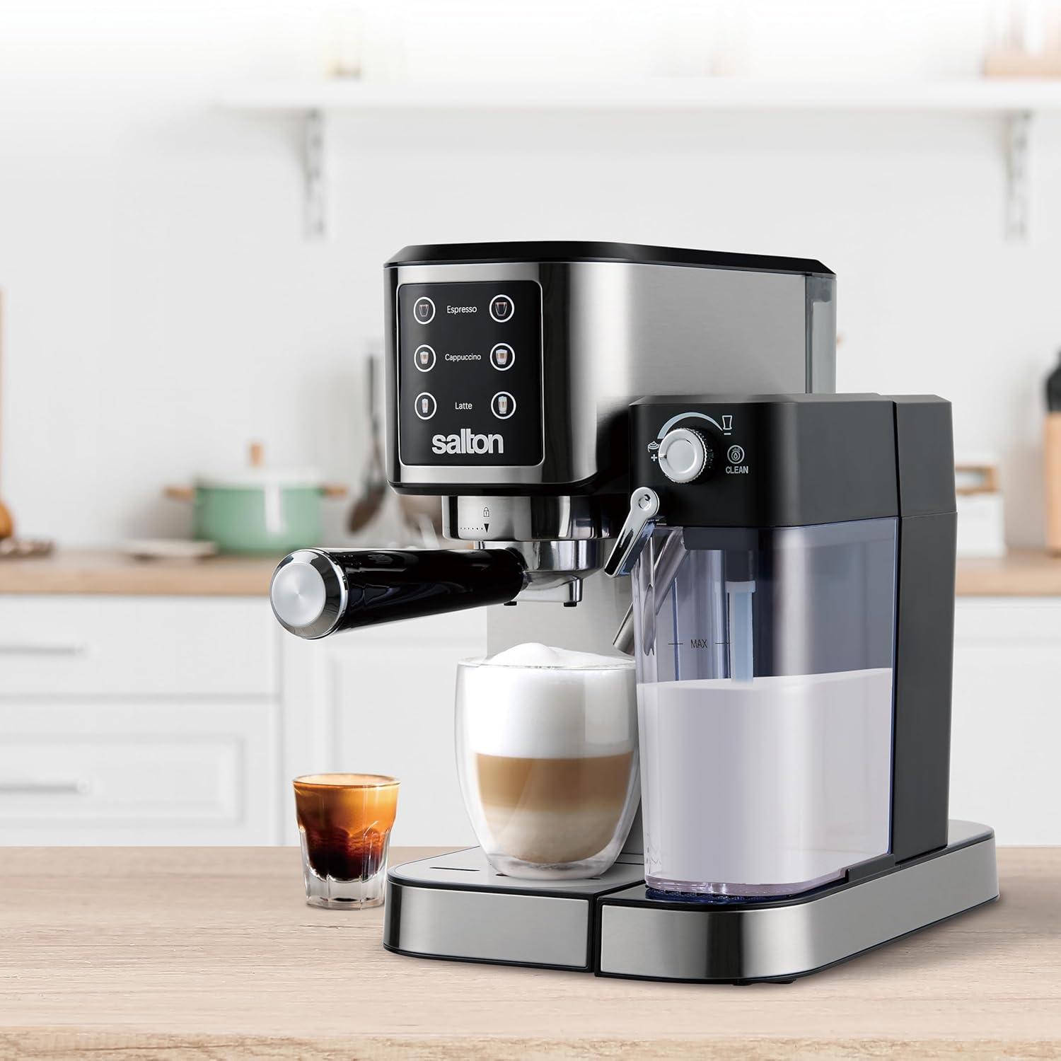 Salton Salton 3-in-1 Espresso, Cappuccino & Latte Machine with Milk Removable Container