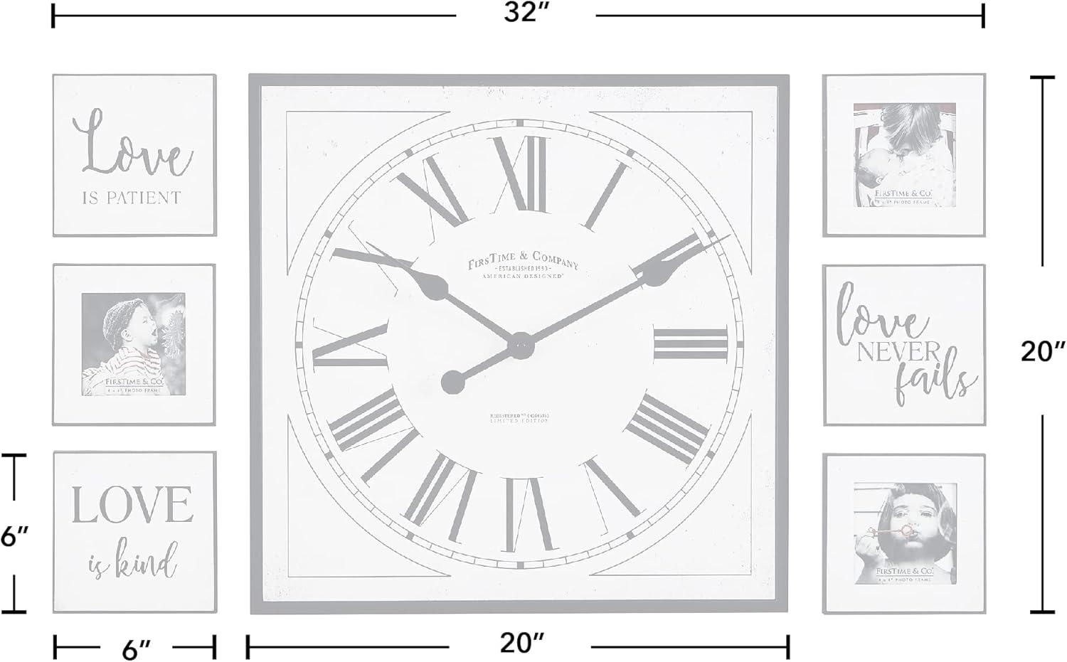 FirsTime & Co. White Love Frame Gallery Wall Clock 7-Piece Set, Farmhouse, Analog, 20 x 2 x 20 in