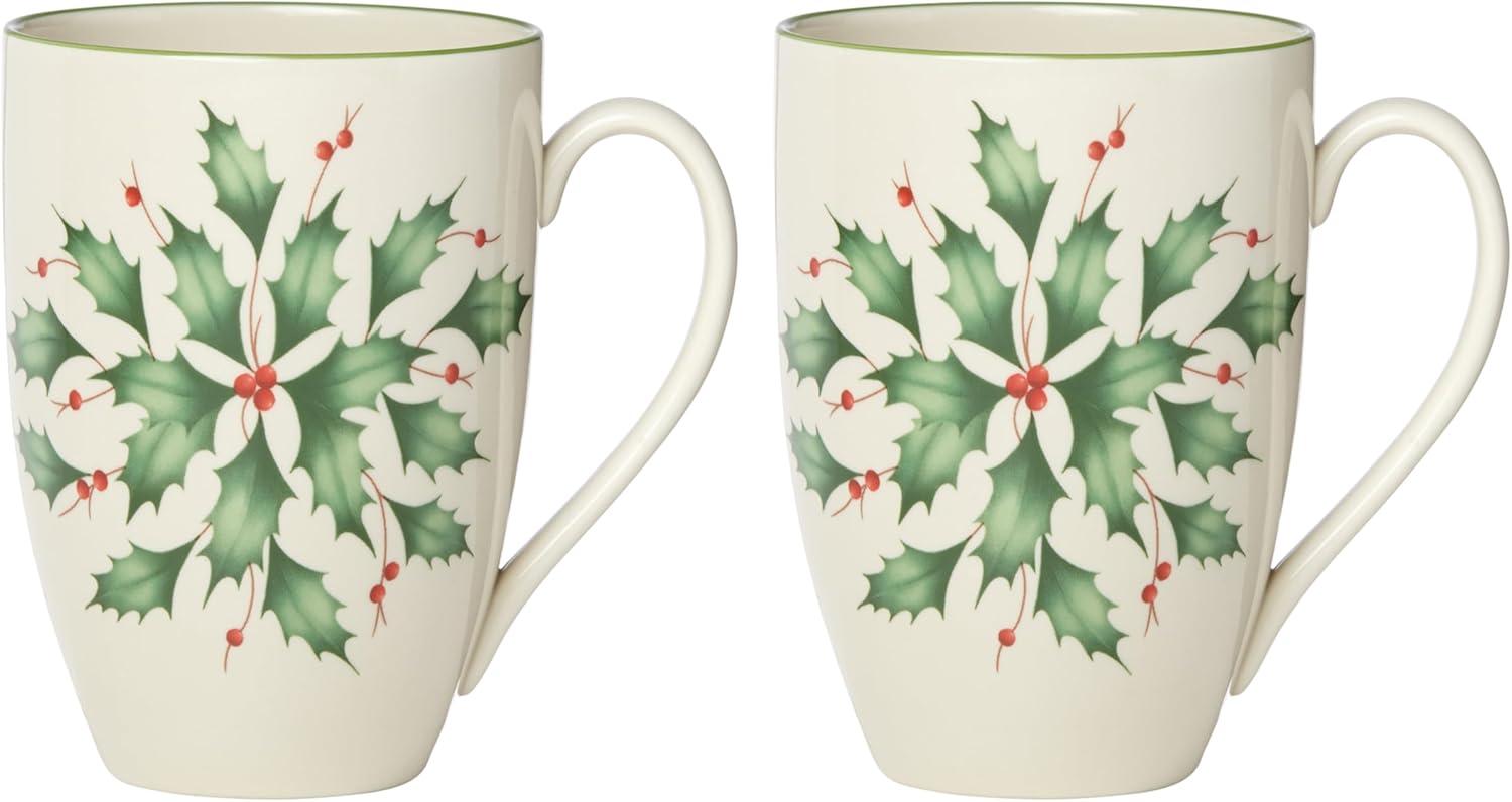 Lenox Festive Holly and Berry Ceramic Mug Set