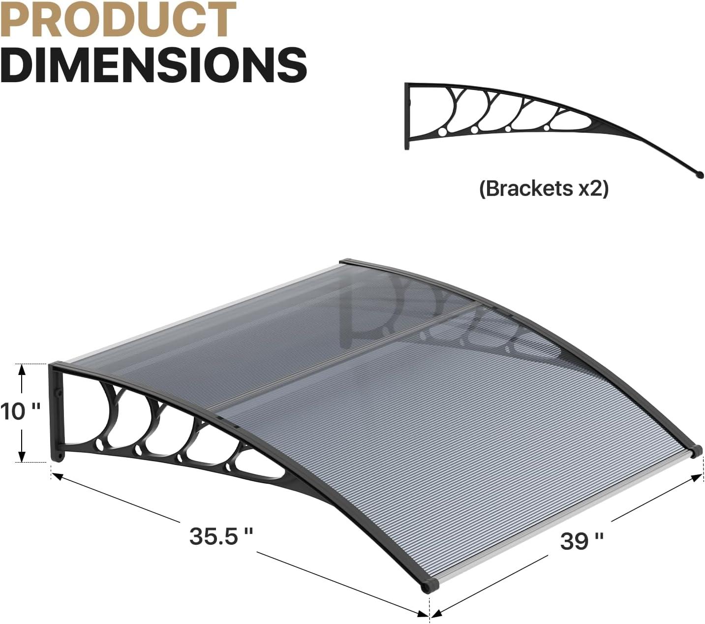 Modern Black Polycarbonate Window Door Awning Canopy, 39x35.5 inch