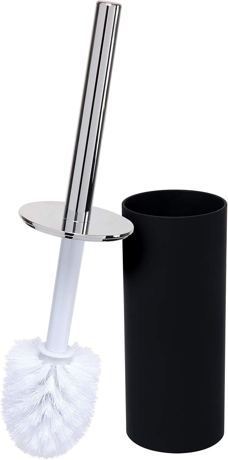 Soft Touch Black and Chrome Toilet Brush Holder Set