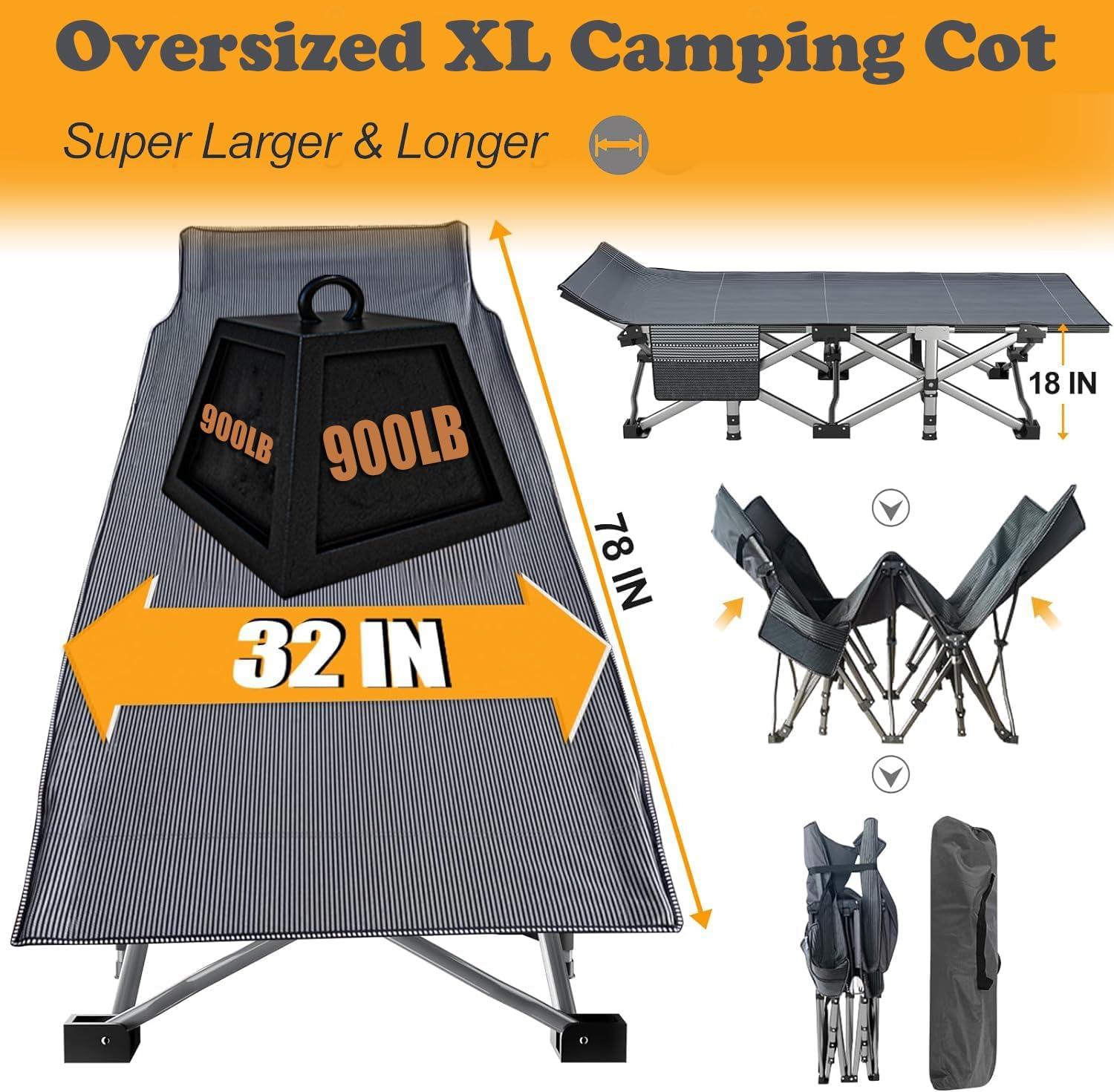 Foldable Camping Cots for Adults, Double Layer 1200D 500lb Loading Cot for Sleeping, Heavy Duty Guest Bed with Mattress Carrying Bag