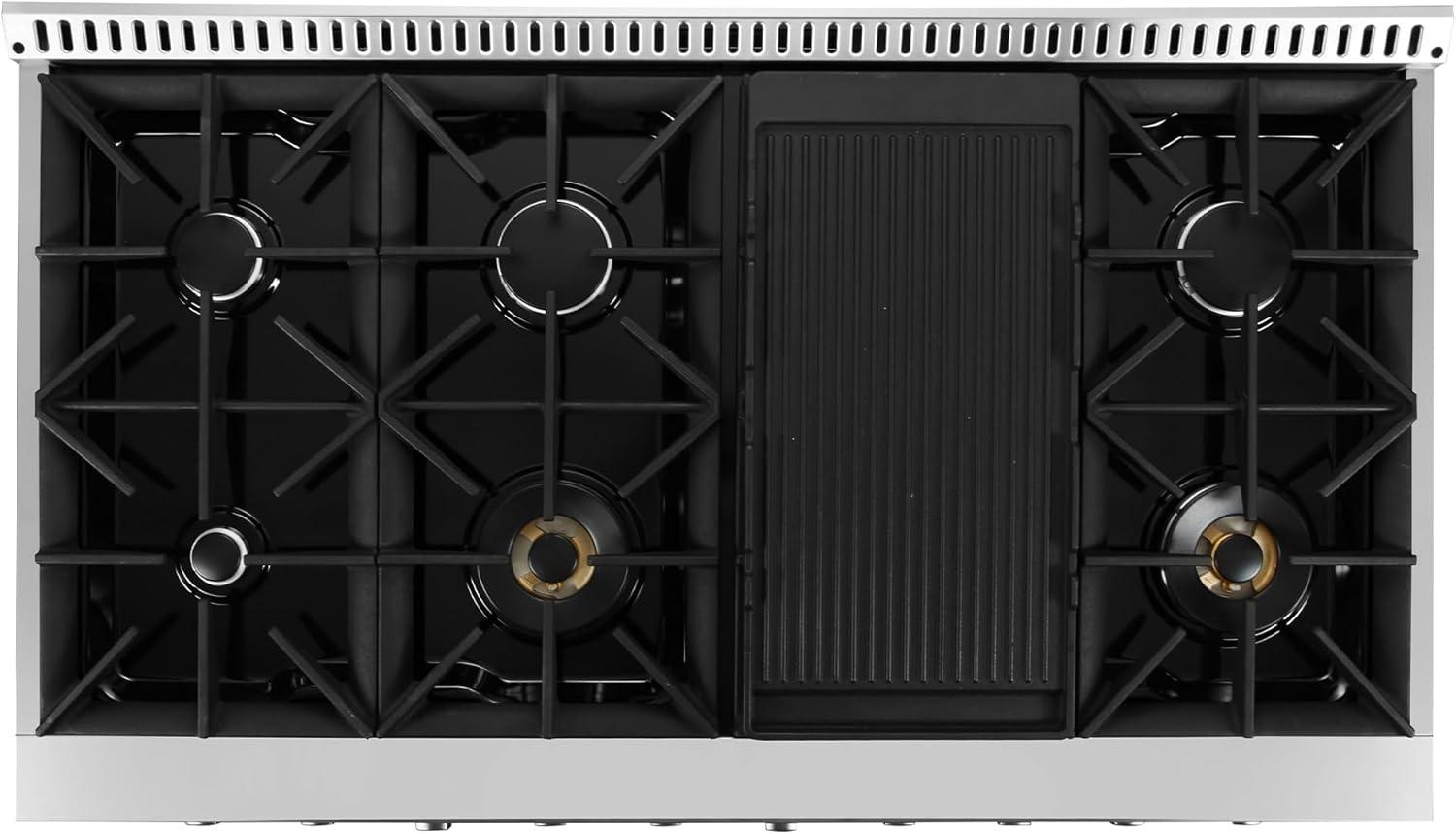 Cosmo COS-DFRP488K Cosmo 48 In. Lumin Collection 5.5 Cu. Ft. Double Oven Dual Fuel Range With 8 Burners, Cast Iron Grates In Stainless Steel