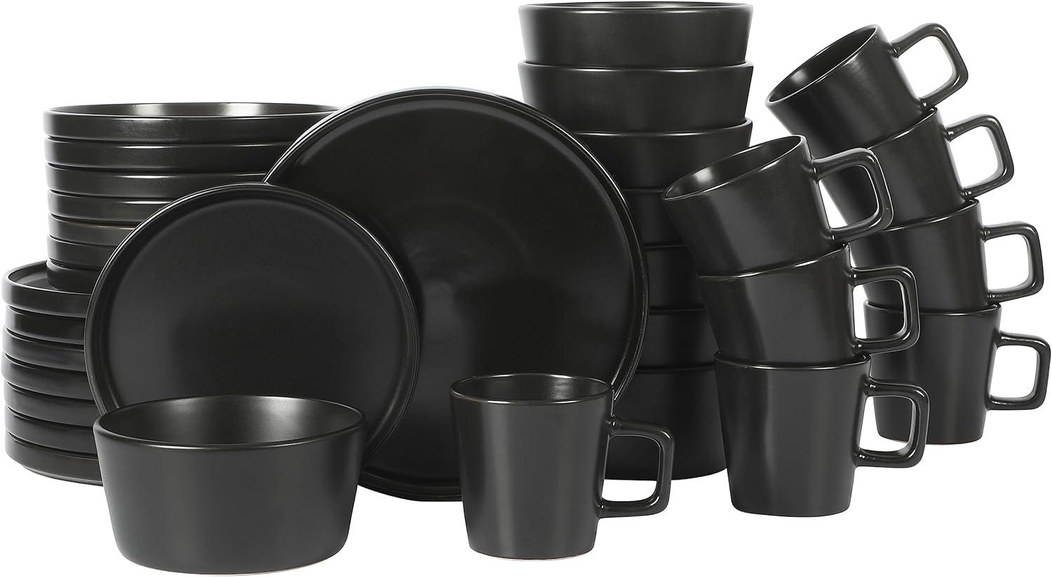 Matte Black Ceramic Stoneware Dinnerware Set - Service for 8