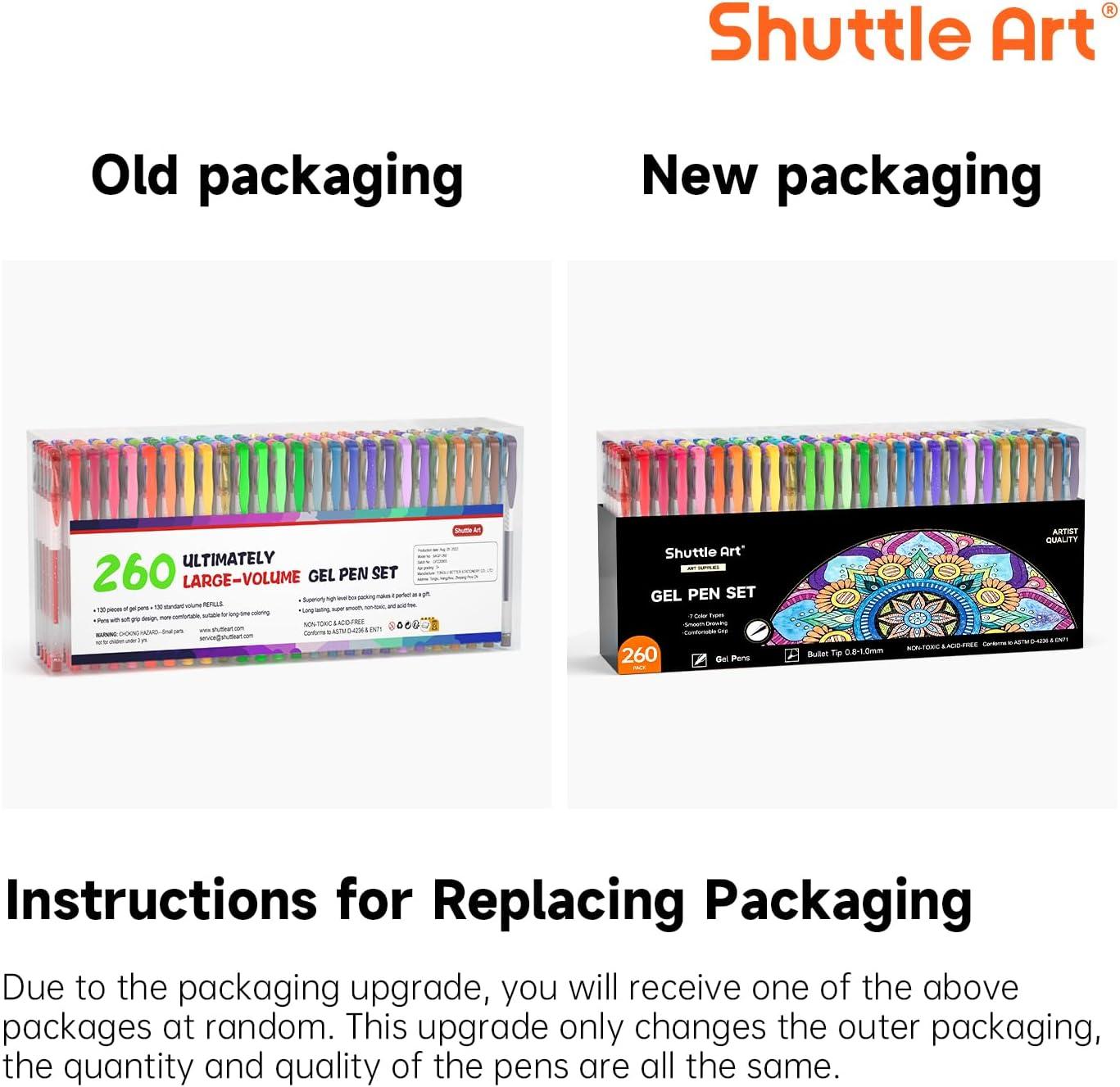 Shuttle Art 260 Pack Gel Pens Set 220% Ink Gel Pen for Adult Coloring Books Art Markers 130 Colored Gel Pens Plus 130 Refills