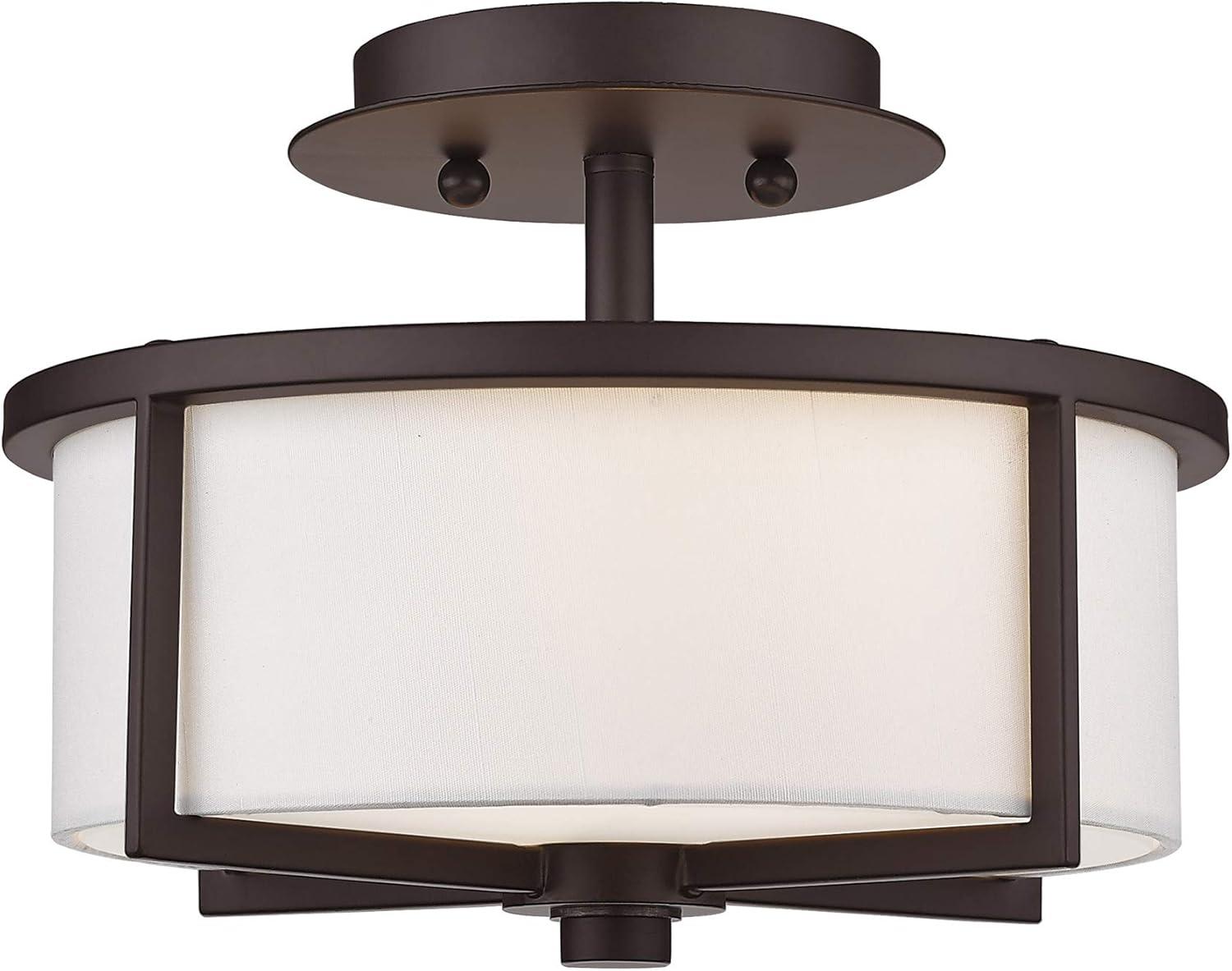 Wesley Bronze Drum Ceiling Mount with Off-White Shade