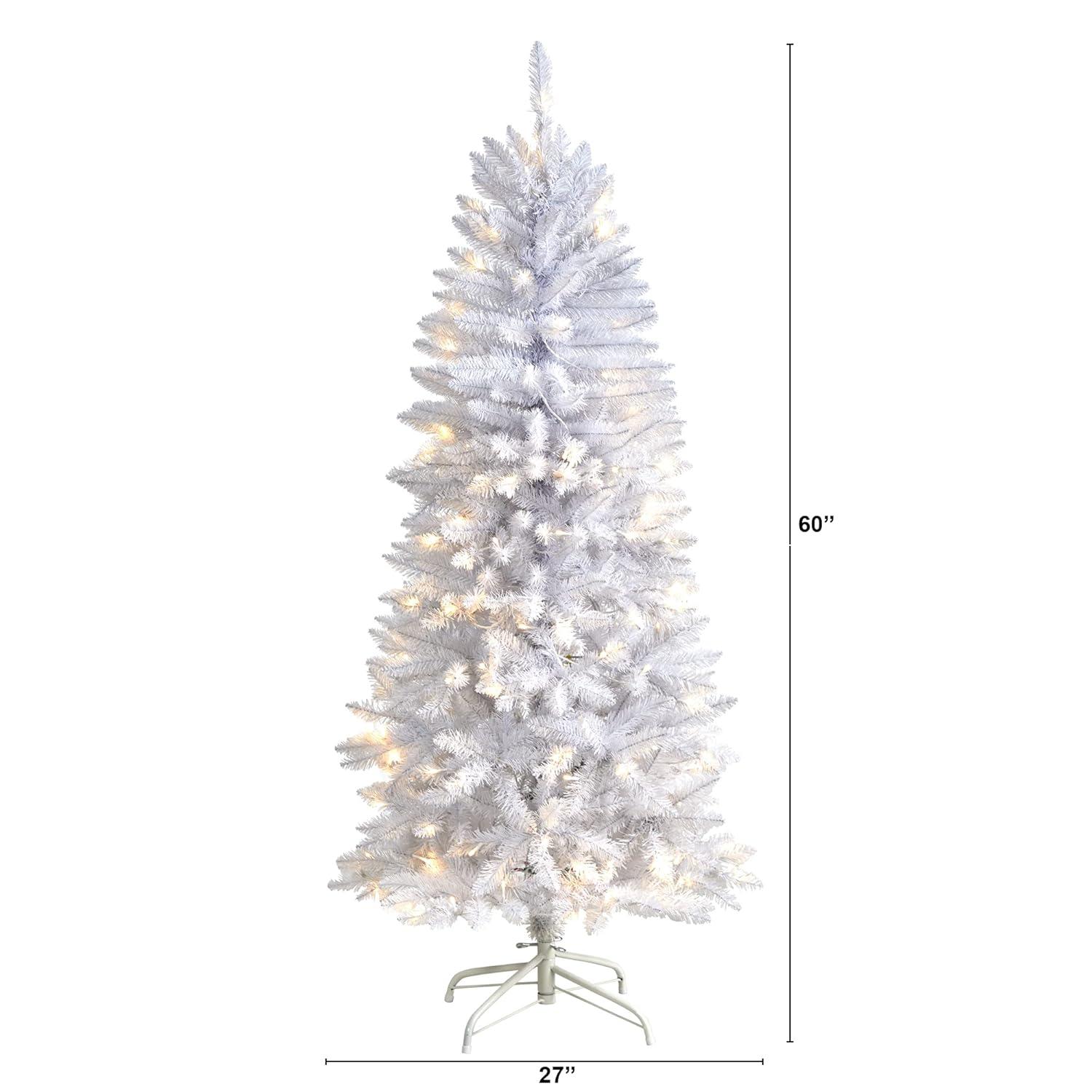 Nearly Natural 5-ft Slim White Artificial Christmas Tree with 150 Warm White LED Lights and 491 Bendable Branches