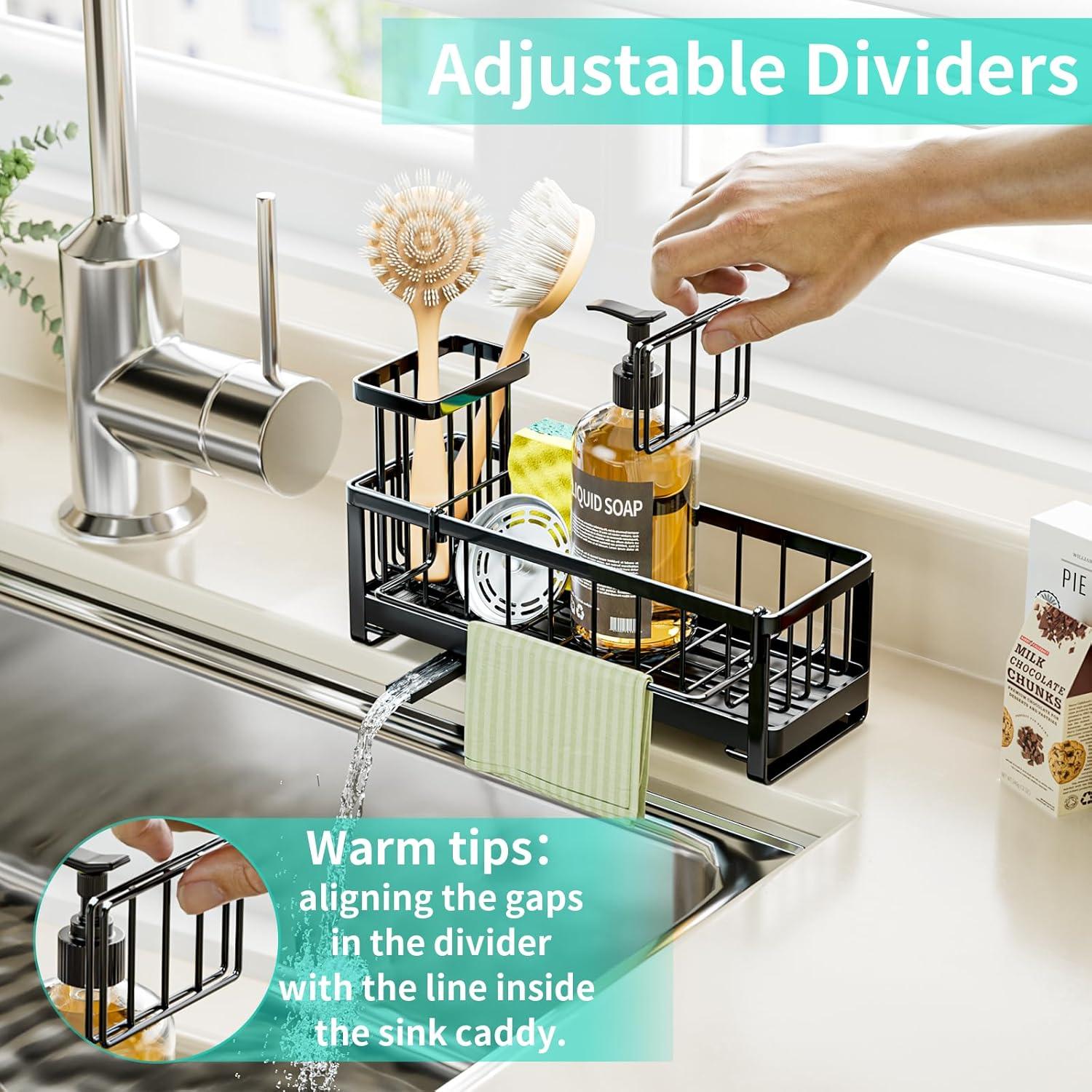 QIANXI Sponge Holder For Kitchen Sink - Self-draining Sink Caddy With Brush Holder And Dishcloth Holder, Stainless Steel Kitchen Sink Organizer For Countertop