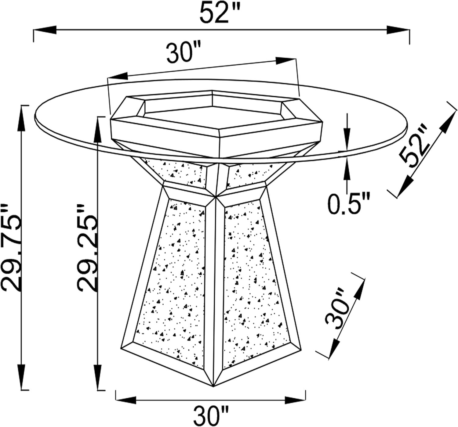 Quinn Hexagon Pedestal Glass Top Dining Table Mirror