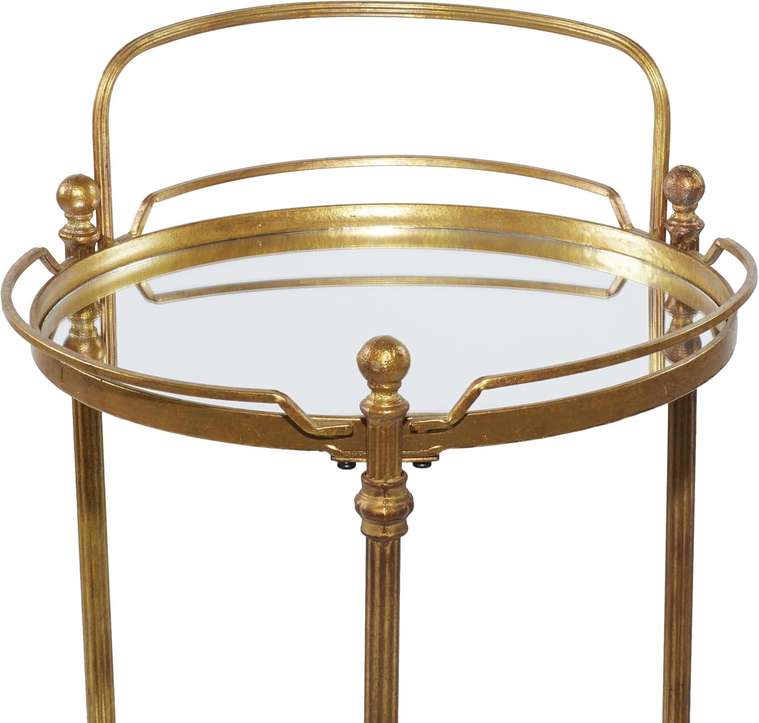 Traditional Iron and Mirrored Bar Cart Brass - Olivia & May: Round Frame, 2-Tier, Wine Storage, Indoor Use