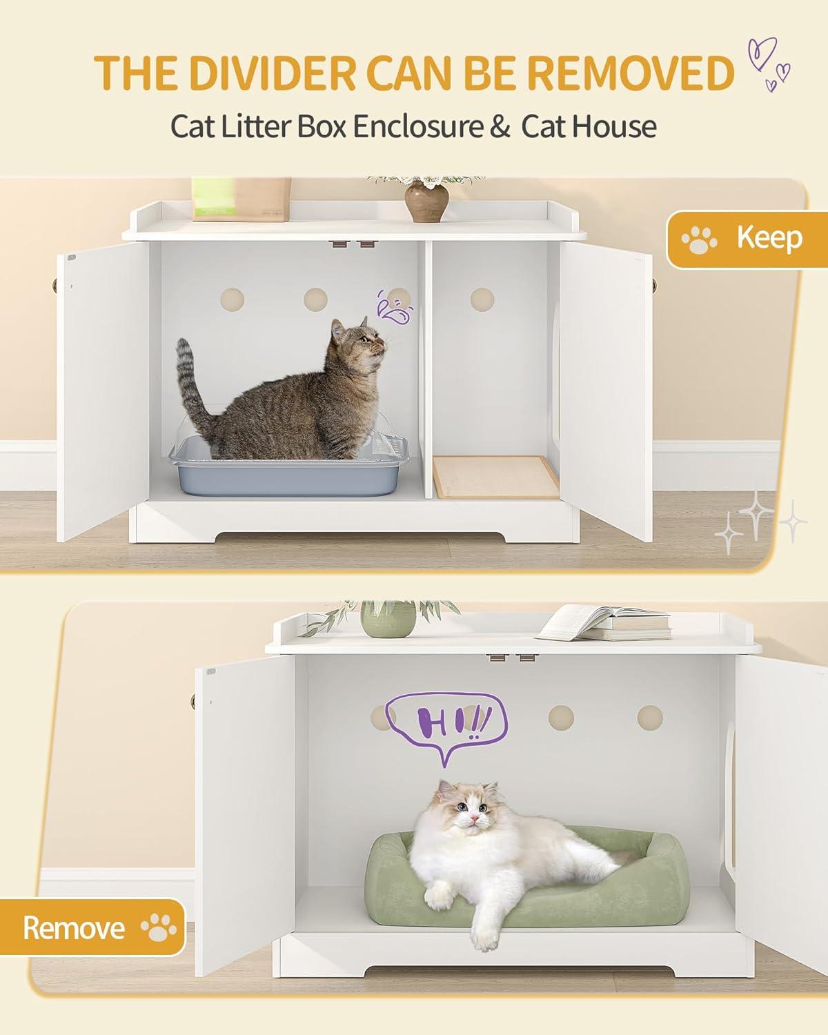 Tucker Murphy Pet™ Bohy Cat Litter Box Enclosure with Handles, Hidden Litter Box Furniture with Removable Partition, Wooden Pet House Side End Table, for Living Room, Bedroom