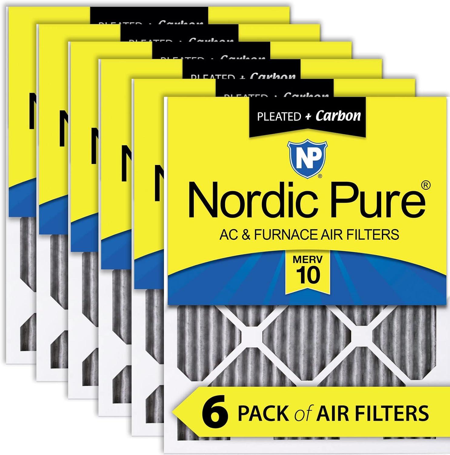 20x24x1 (19_1/2x23_7/16) Furnace Air Filters MERV 10 Pleated Plus Carbon 6 Pack