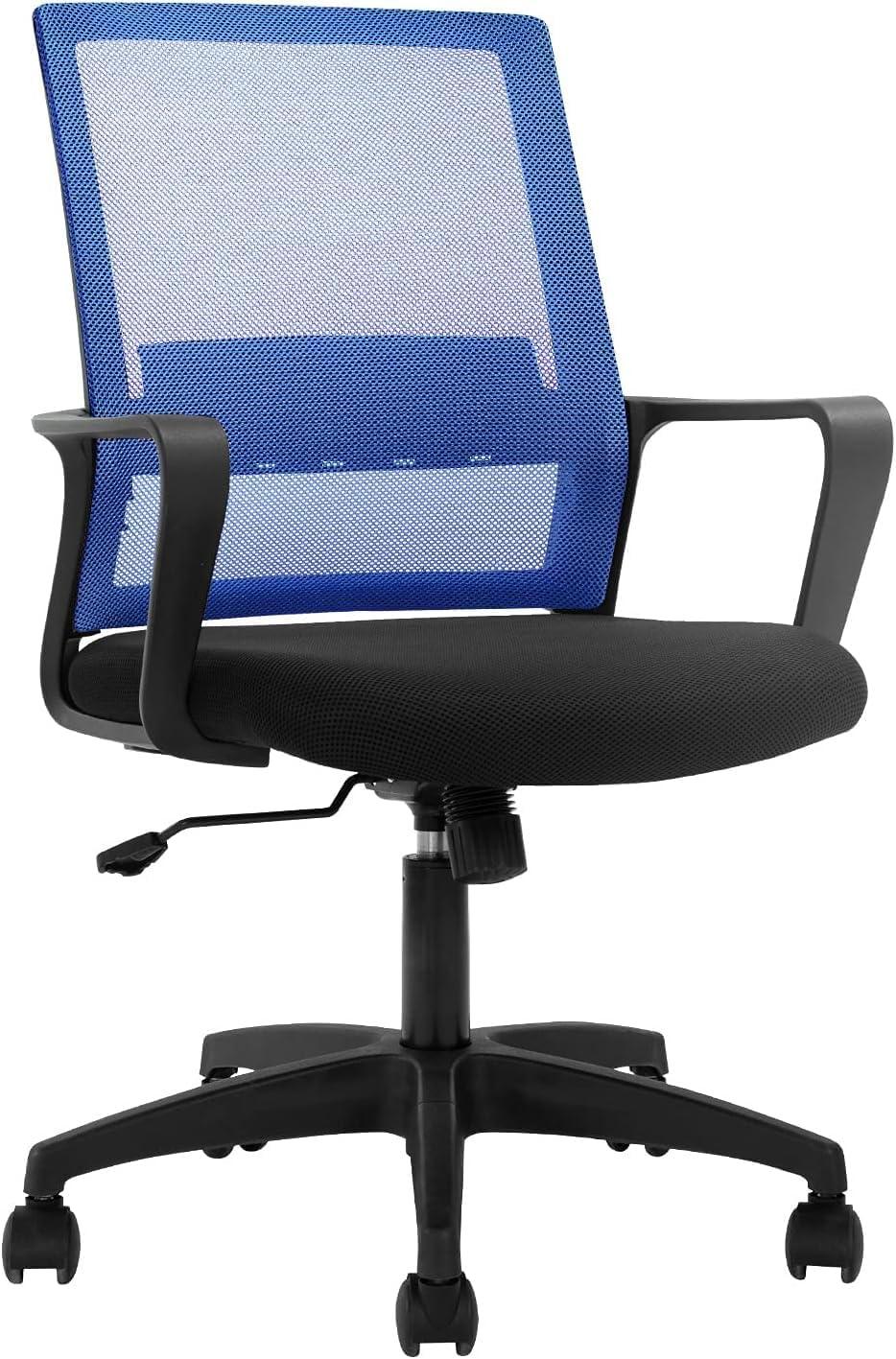 FDW Home Office Chair Mid-Back Mesh Computer Chair Lumbar Support Comfortable Executive Adjustable Chair with Armrests,Blue