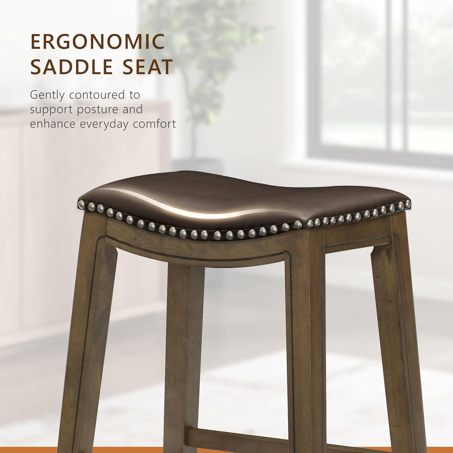 Homelegance 24" Counter Height Wooden Bar Stool Saddle Seat Barstool, Brown