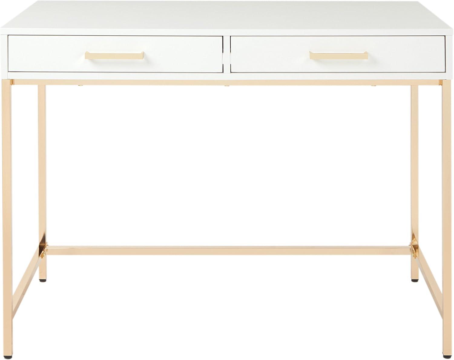 Chic White Gloss 46" Writing Desk with Gold Chrome Legs