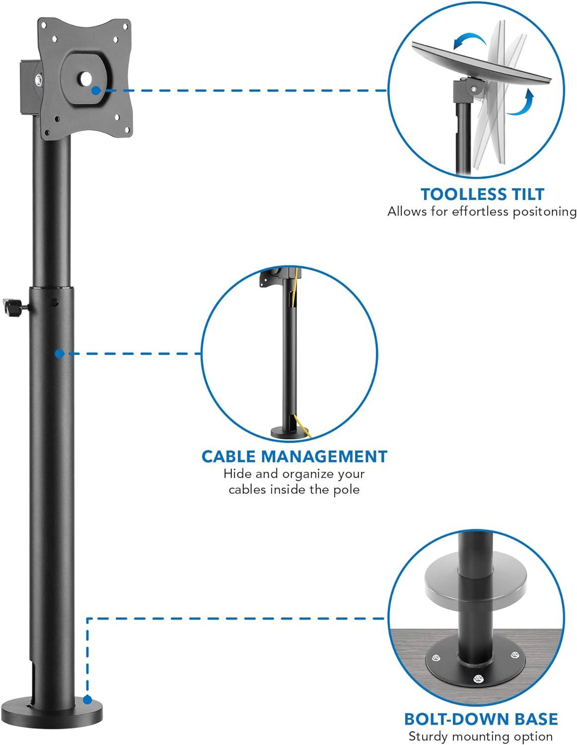 Mount-It! Point-of-Sale Register Stand for Checkout Stations and Screens with VESA Patterns | Height Adjustable Pole with Bolt-Down Base