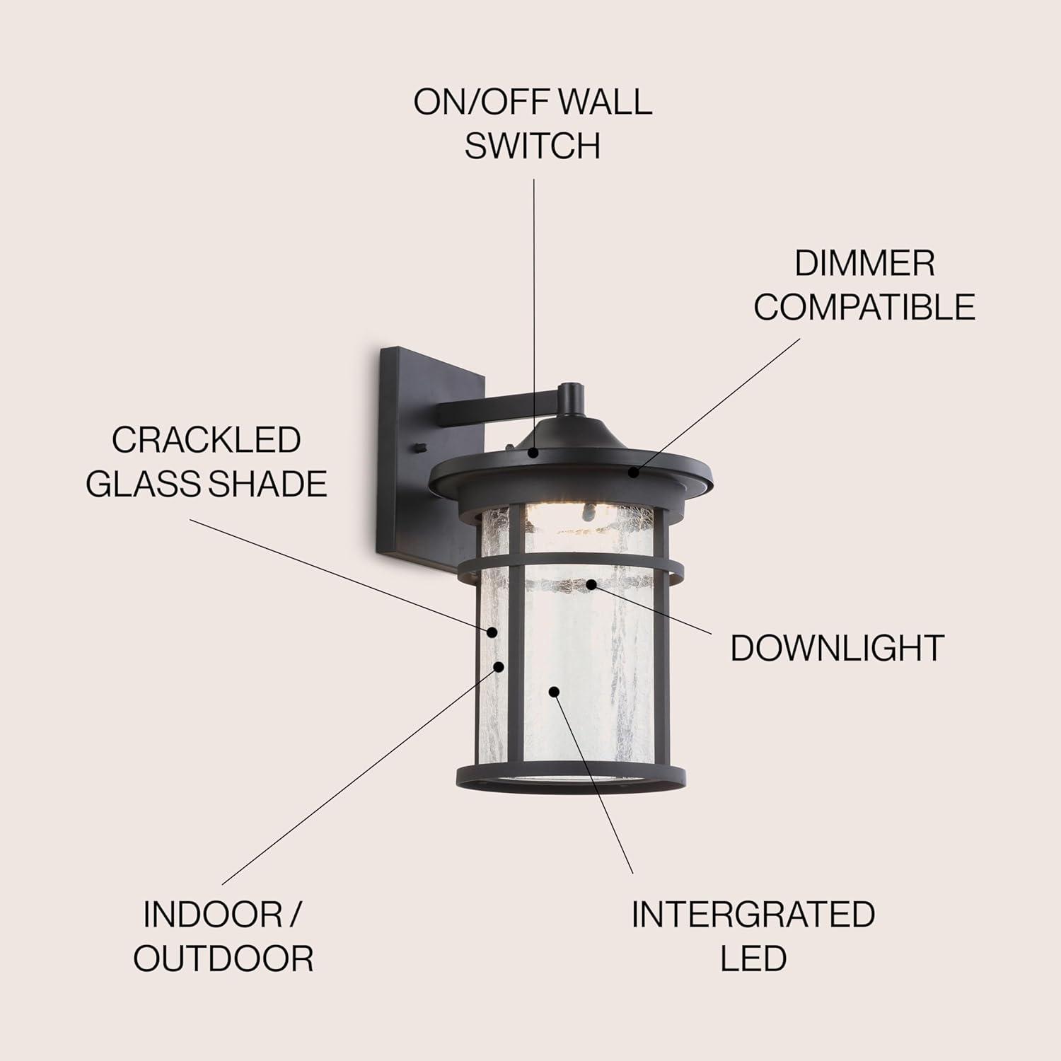 Porto Black Iron 14" Outdoor Lantern Wall Sconce with Crackled Glass