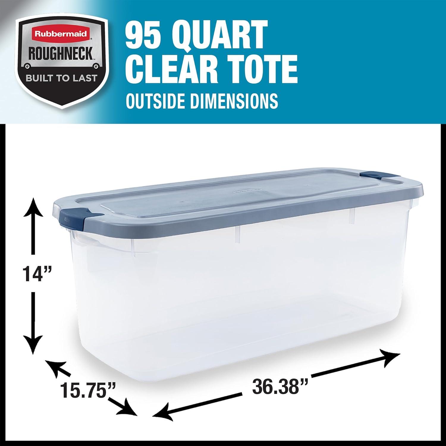 Clear 95 Qt Plastic Storage Bins with Gray Lids, Set of 4